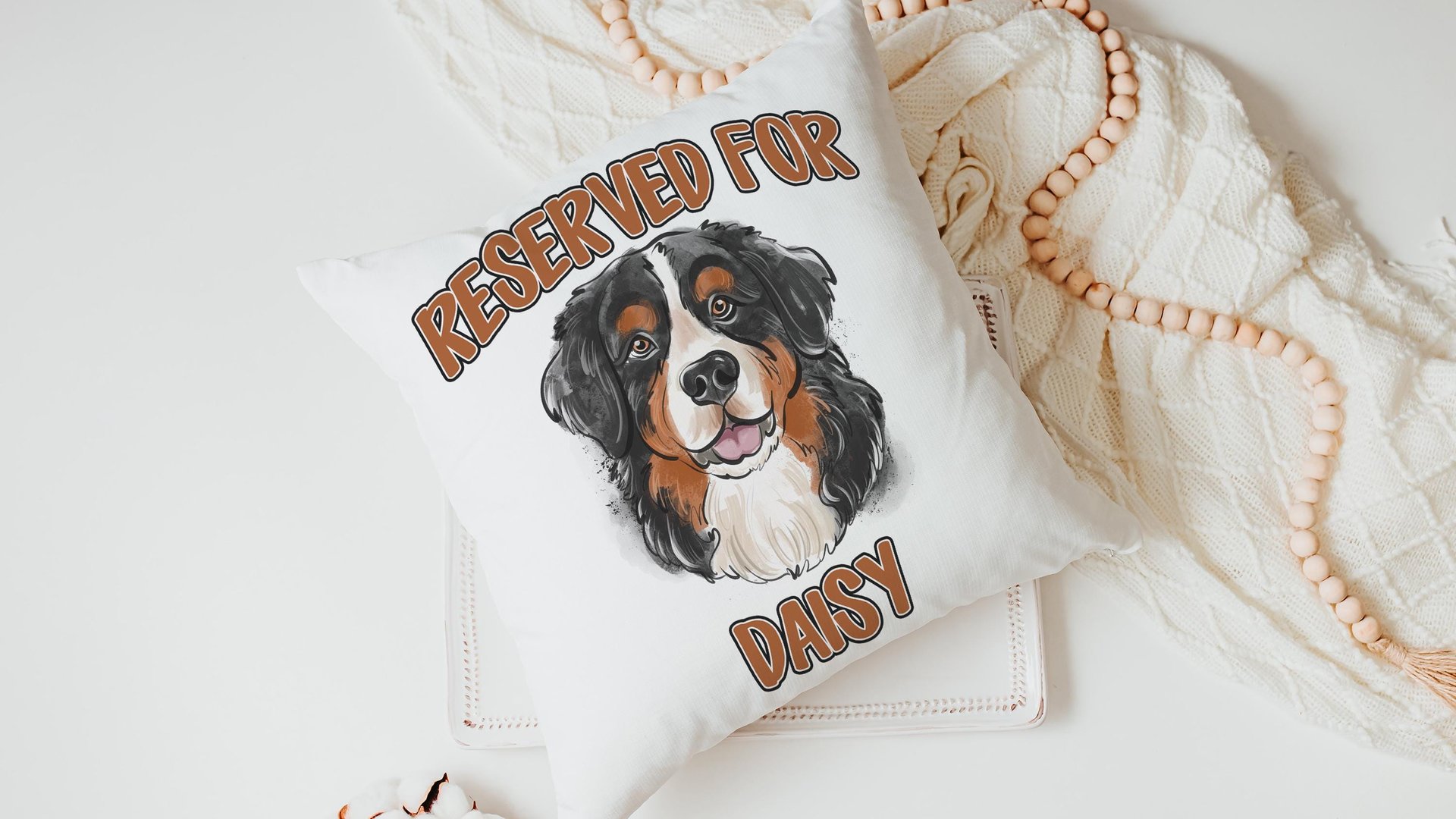 personalized reserved for dog pillow for couch, Bernese mountain dog throw pillow with name, Bernese mountain dog gifts for her, Berner mom