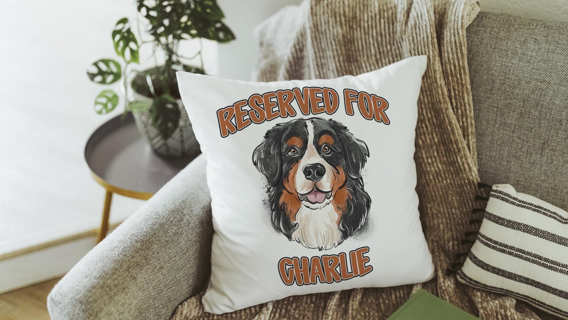 personalized reserved for dog pillow for couch, Bernese mountain dog throw pillow with name, Bernese mountain dog gifts for her, Berner mom
