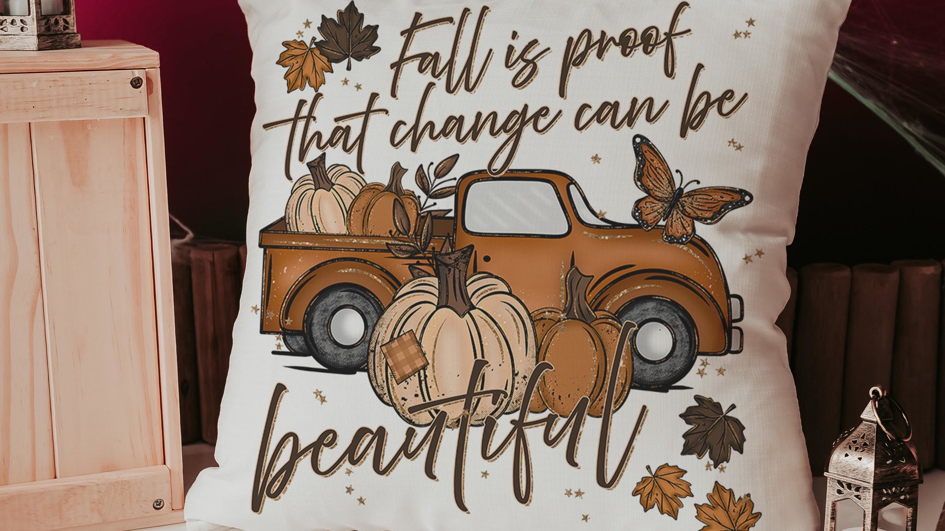 fall is proof that change is beautiful pumpkin truck decorative pillows for fall, autumn decor bedroom throw pillows for bed, fall host gift