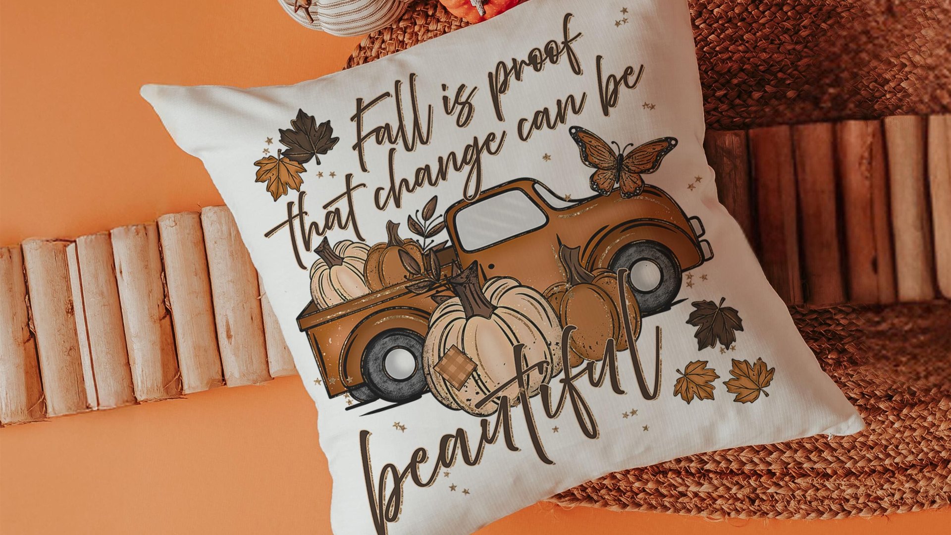 fall is proof that change is beautiful pumpkin truck decorative pillows for fall, autumn decor bedroom throw pillows for bed, fall host gift