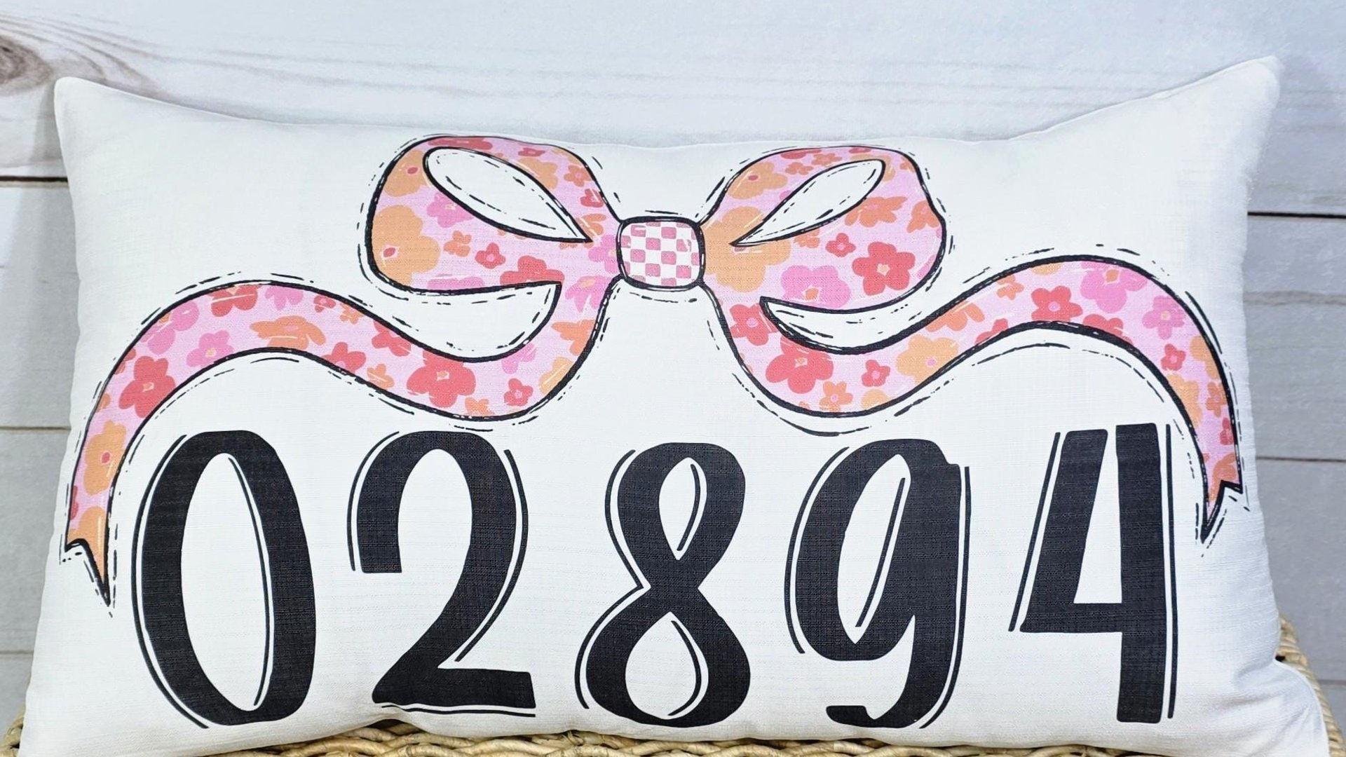 personalized white and gold school spirit coquette throw pillow for dorm, college gifts for girls, custom zip code pillow, college apartment