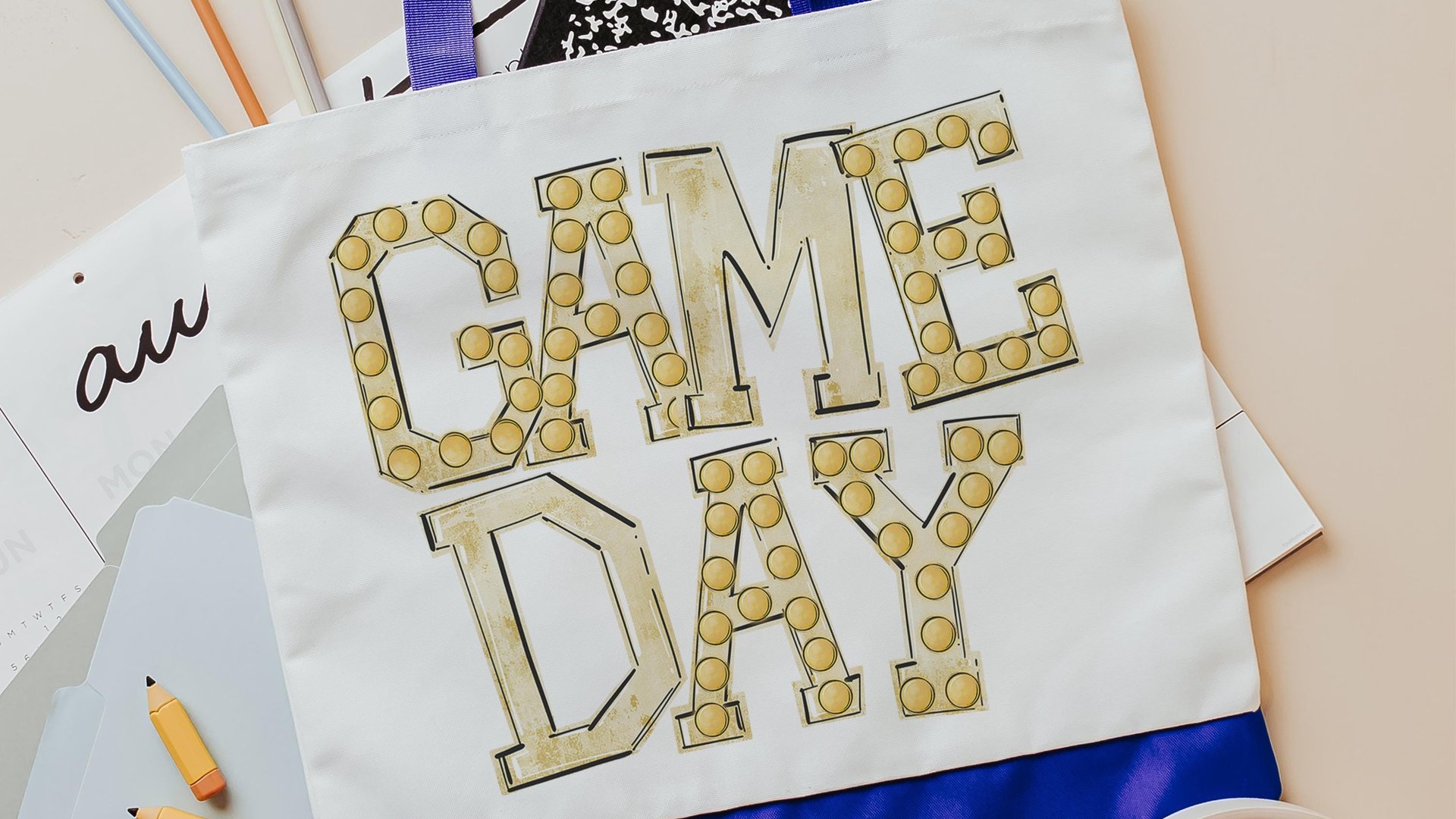 tailgate tote bag for football mom, gold school spirit items, game day gear for teachers, football tote for games, stocking stuffers for