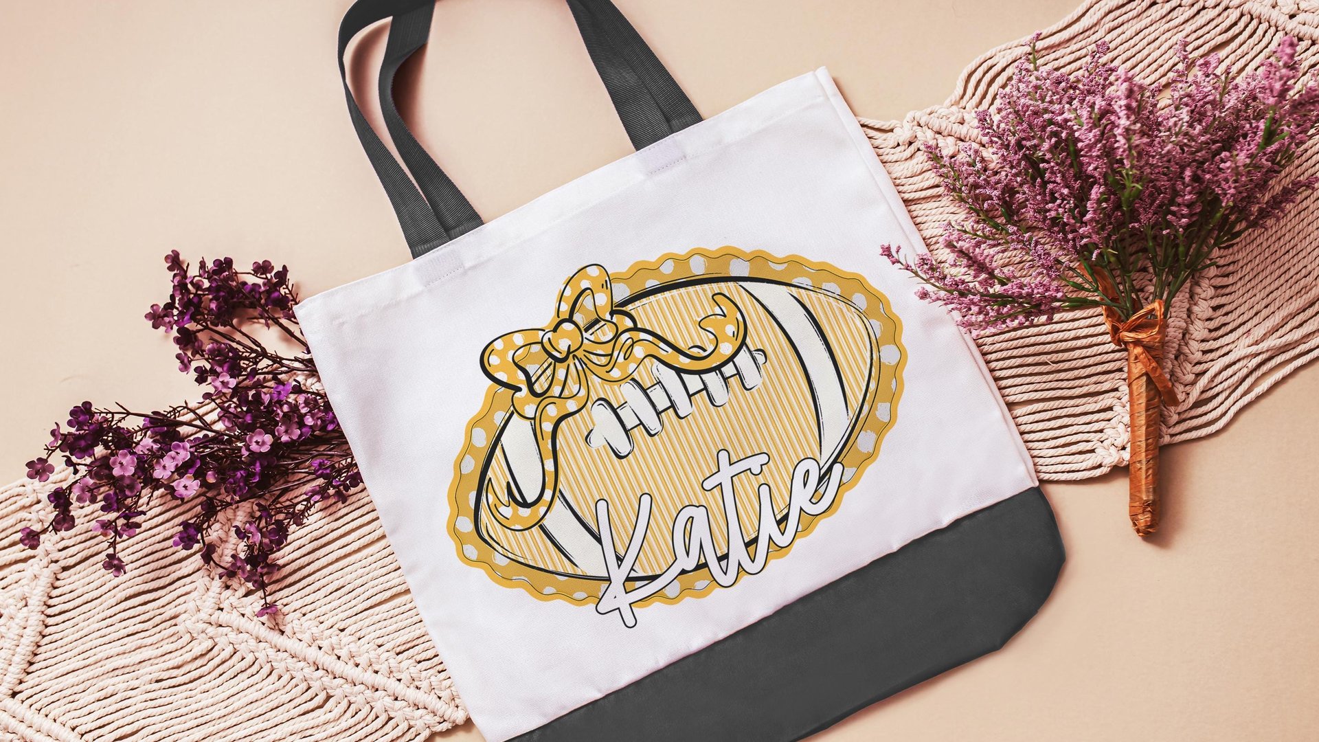 personalized seersucker football tote bag with name, football cheer gifts for girls, royal blue school spirit accessories, Christmas gifts