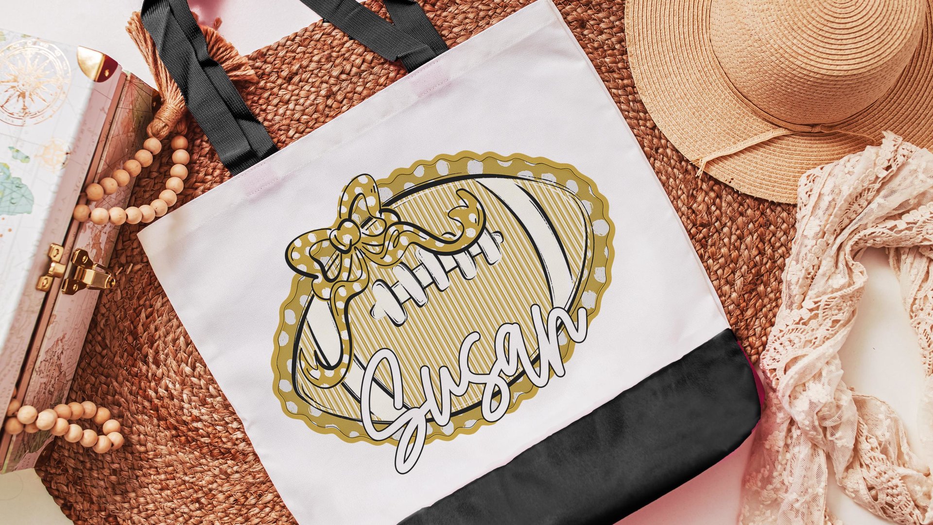 personalized green seersucker football tote bag for cheer Christmas gifts for cheerleaders, green school spirit tote bags for football mom