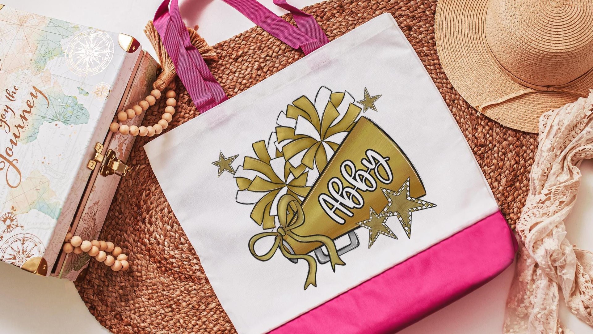 personalized cheerleading tote bag with name, green school spirit gear, stocking stuffers for teenage girls Christmas gifts for cheerleaders