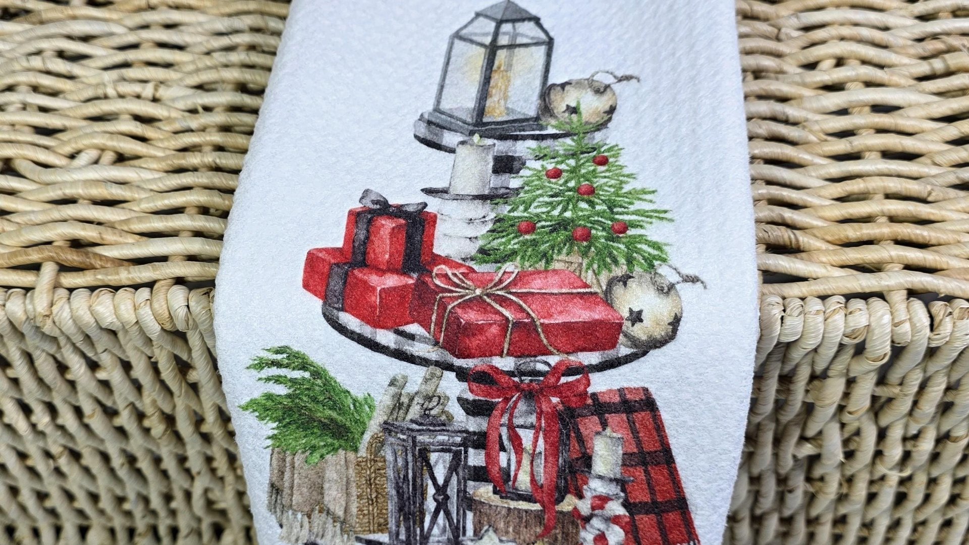 greenery Christmas kitchen towel for women, buffalo plaid Christmas hand towels for bathroom farmhouse Christmas gift for her, secret Santa