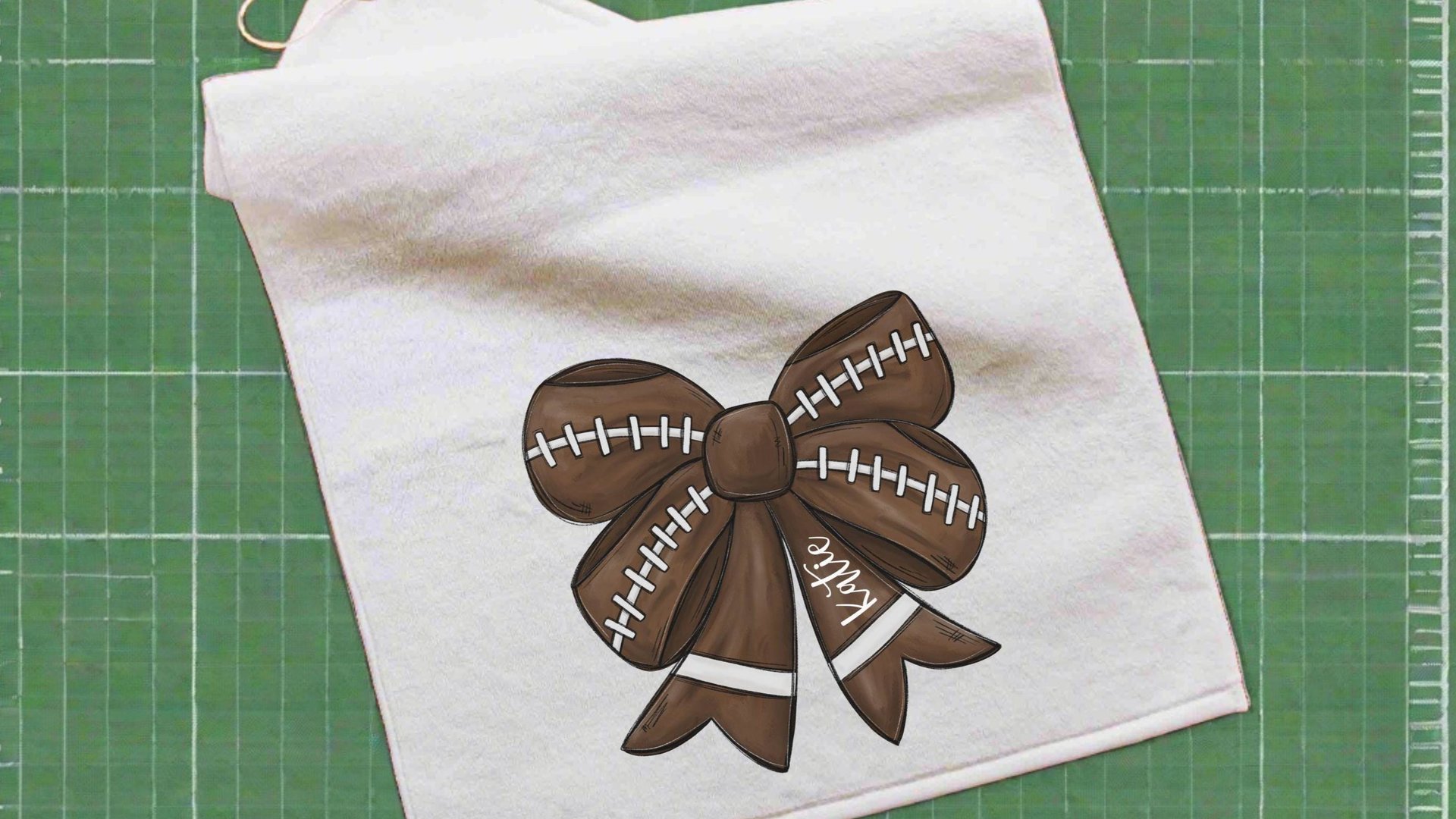 personalized football coquette bow football rally towel, custom game day football bow sports towel with name, cute football mom gifts, cheer