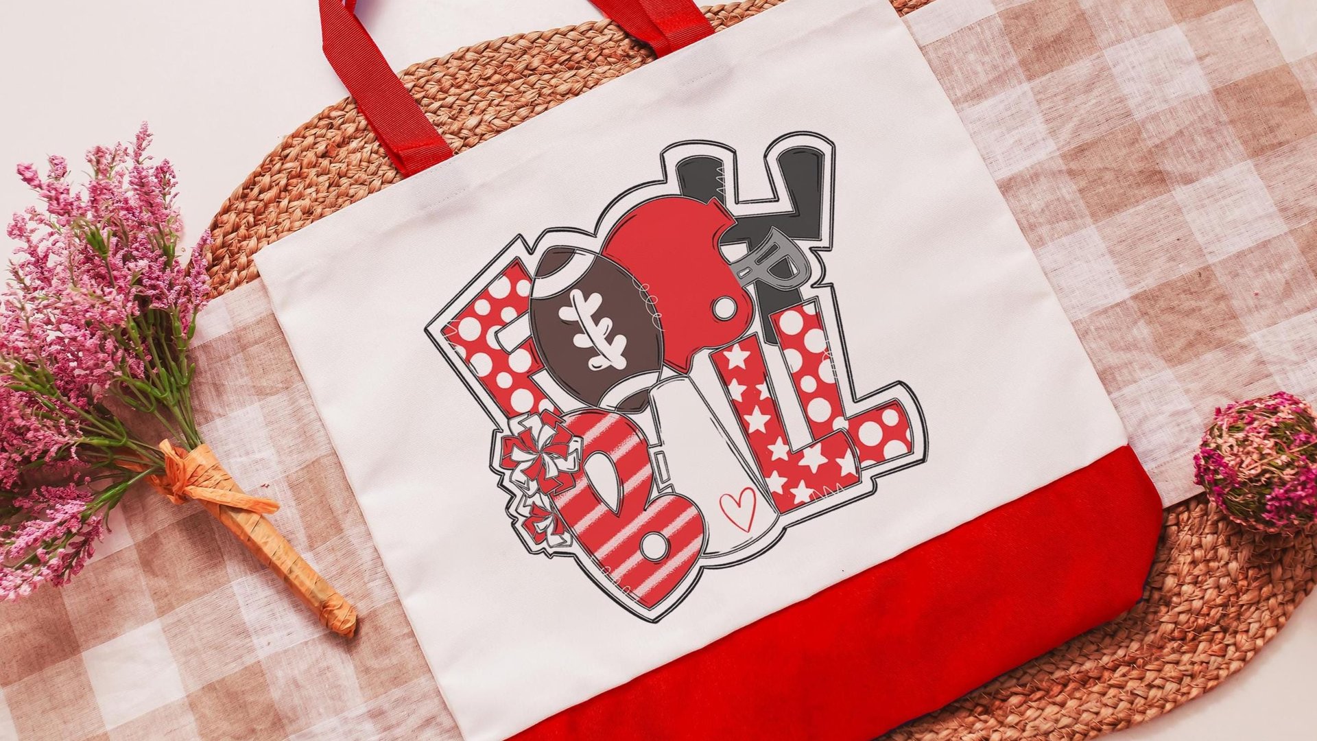 Red football tote bag 
