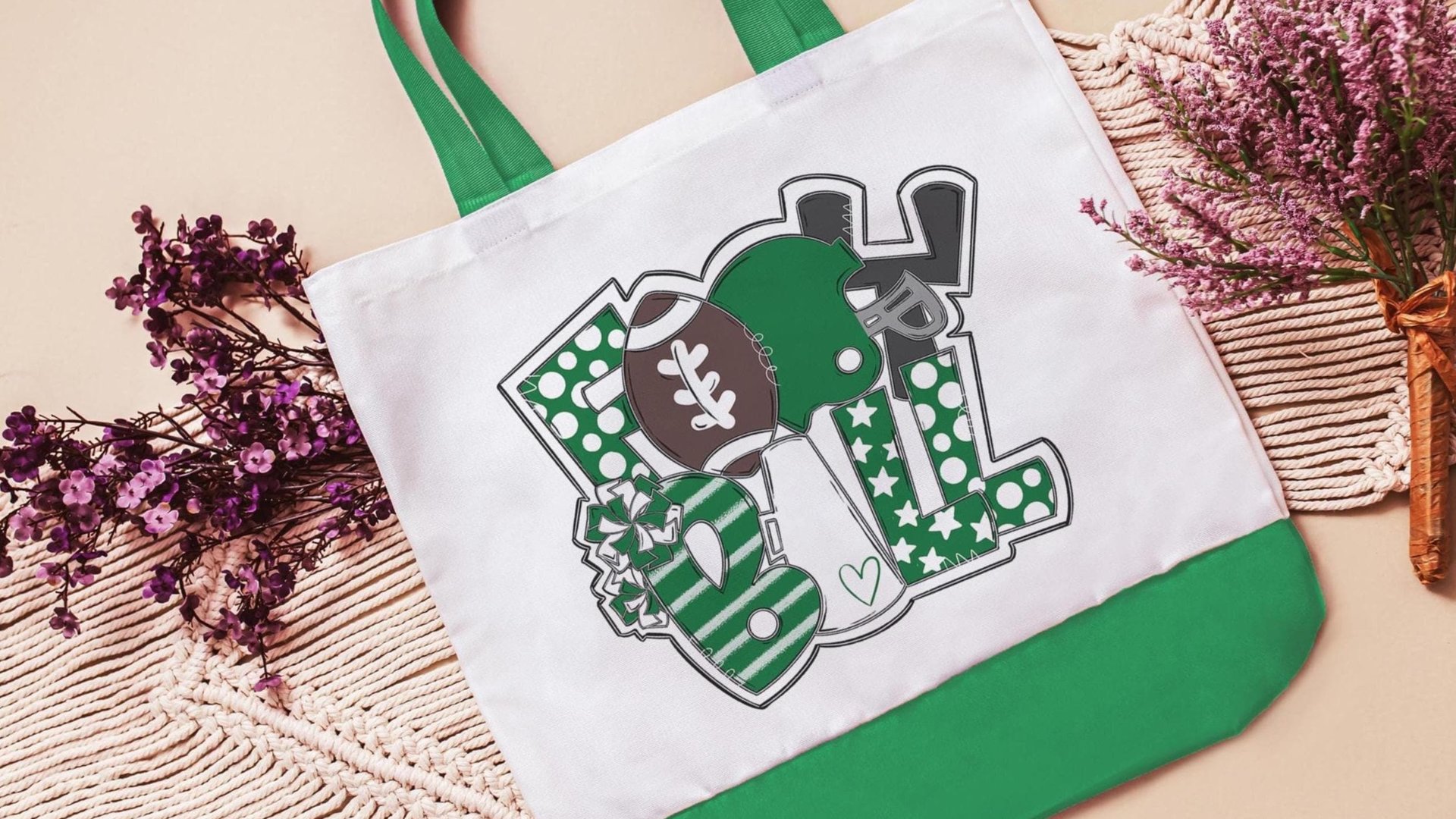 Green football tote bag
