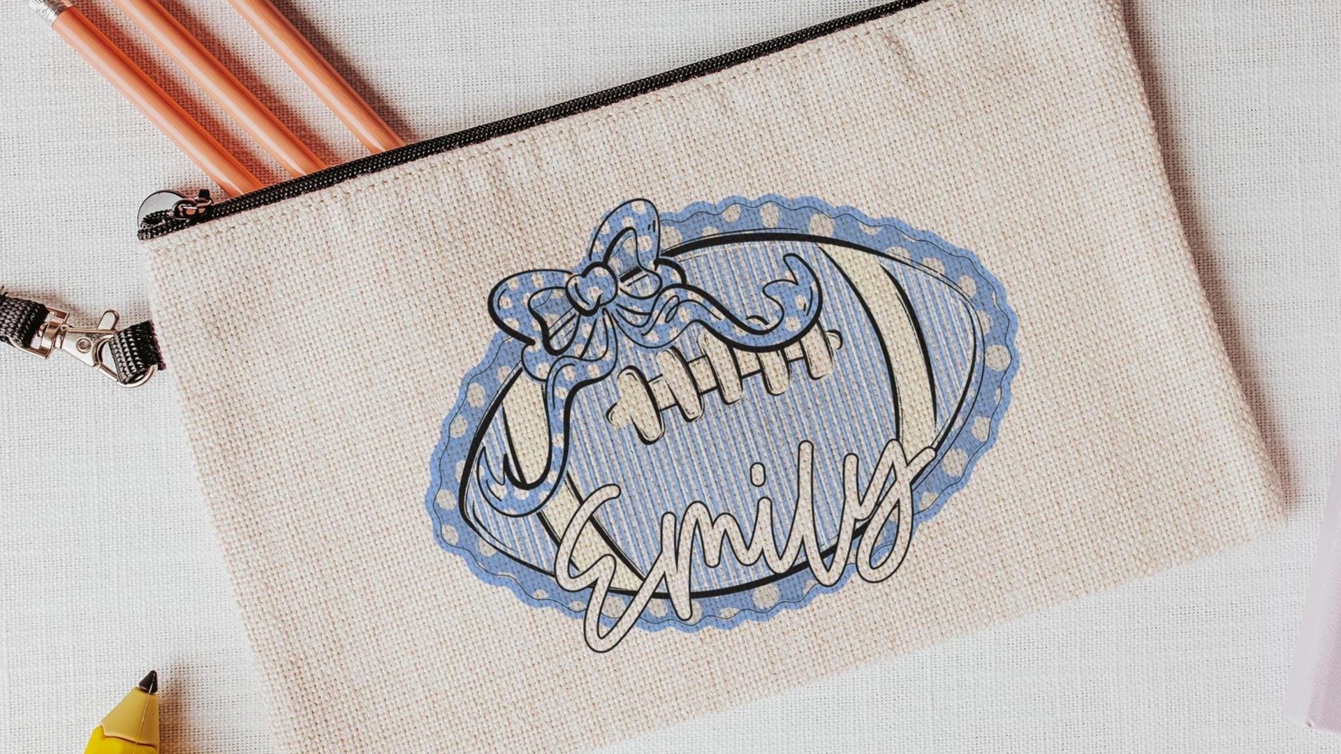 personalized purple seersucker makeup bag, purple school pride purple school supplies, seersucker football game day accessories, cheer squad