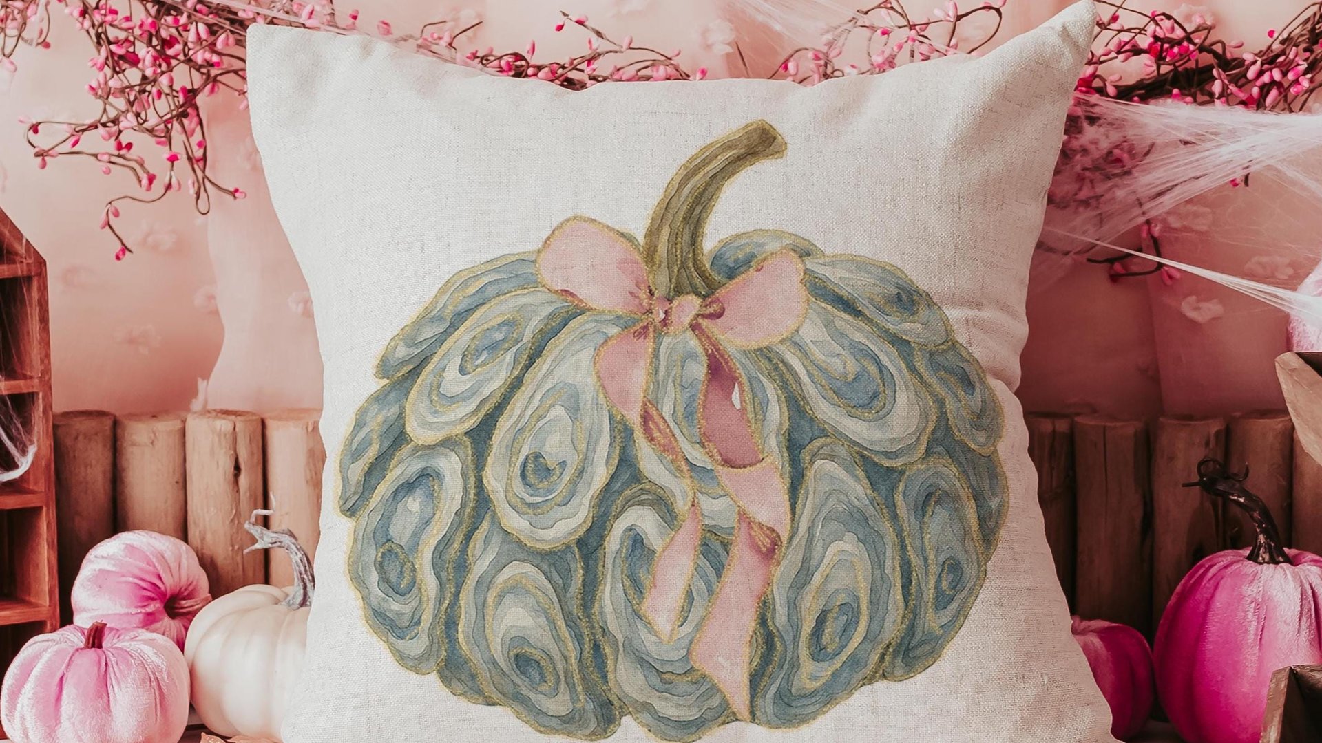 oyster shell pumpkin accent pillows for chair, Thanksgiving hosting gift, nautical pumpkins autumn kitchen hand towels, fall coastal kitchen