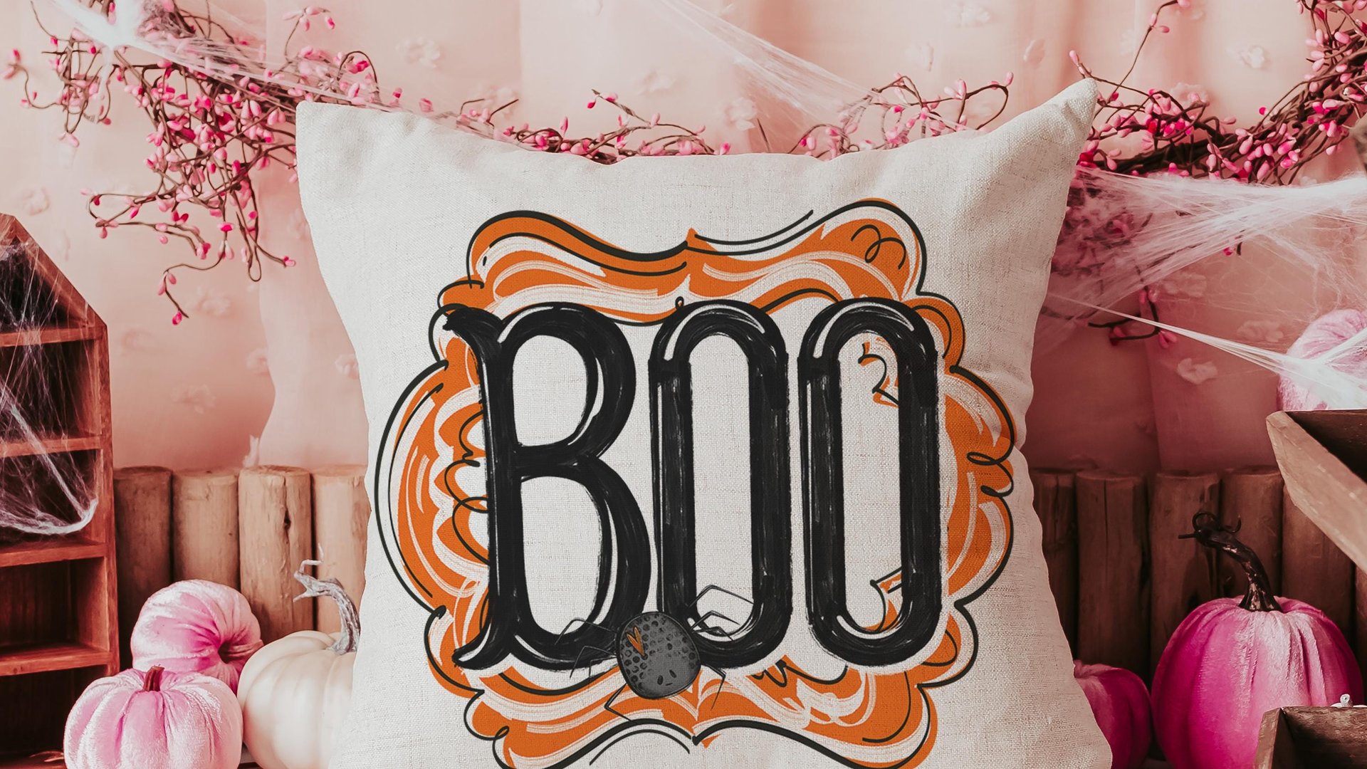 boo Halloween throw pillows for chair, boo basket gifts for her, cute spider Halloween kitchen towels, spooky season gifts, fall host gift