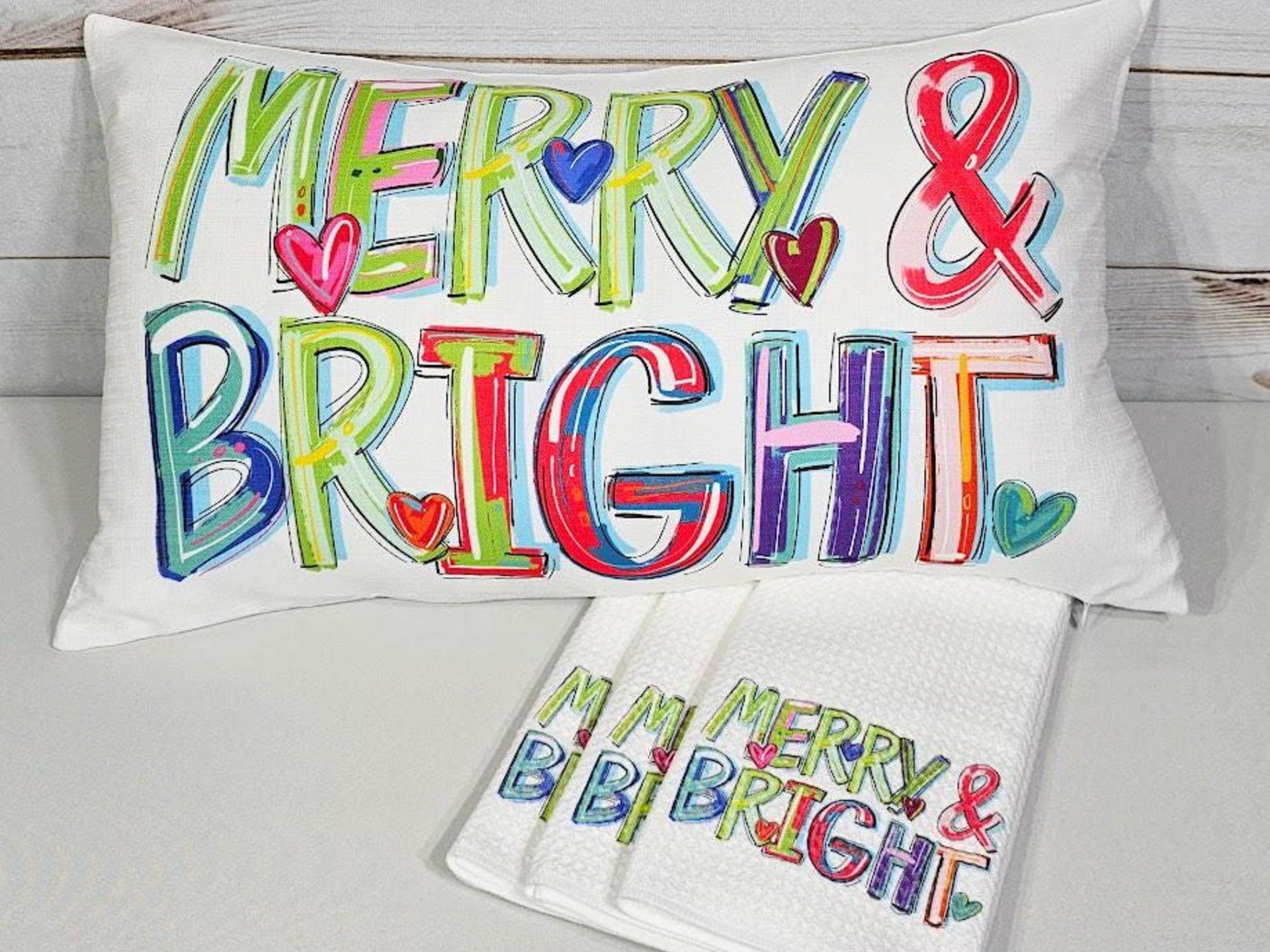 Merry and bright colorful Christmas pillow 
