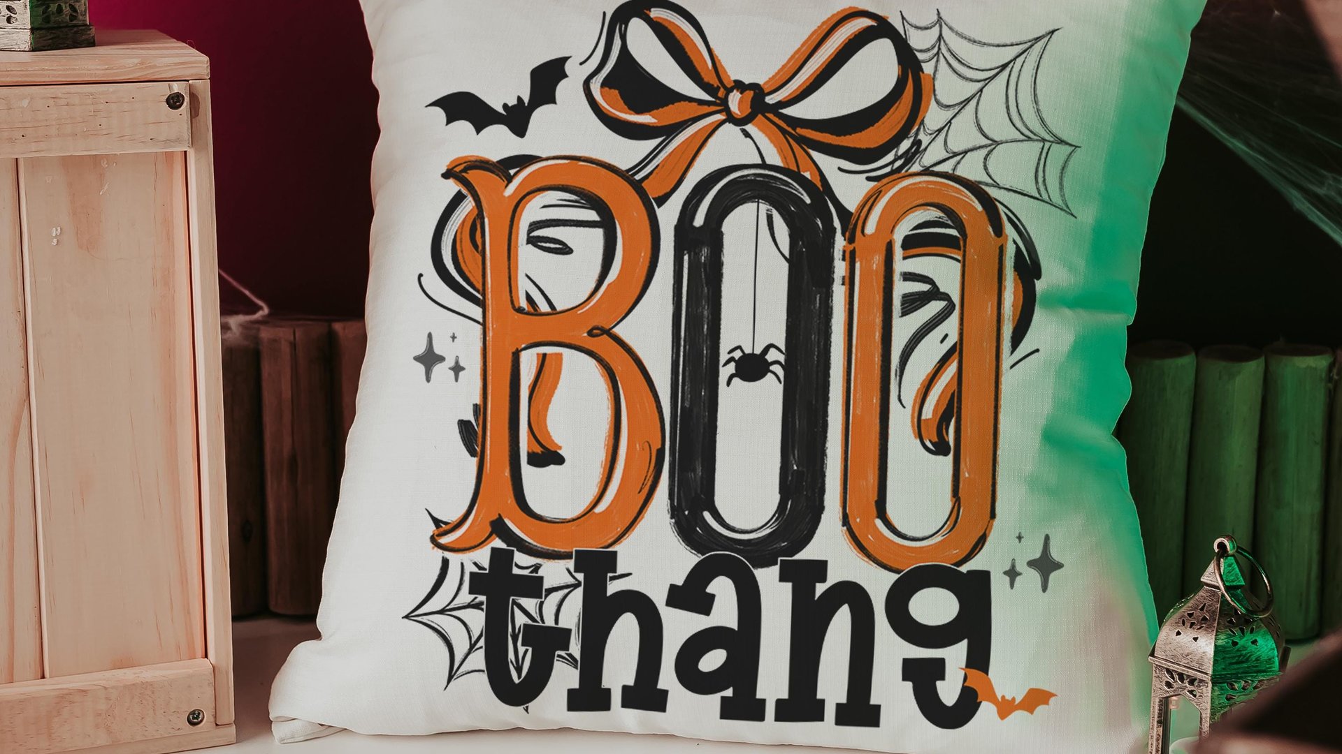 boo thang funny Halloween throw pillows for chair, boo basket stuffers for adults, Halloween coquette kitchen towels, spooky season gifts