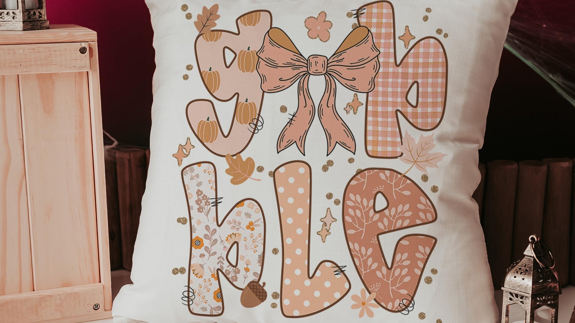 gobble Thanksgiving coquette throw pillows for couch, Thanksgiving hosting gift, fall floral pumpkin pillow autumn housewarming gift for