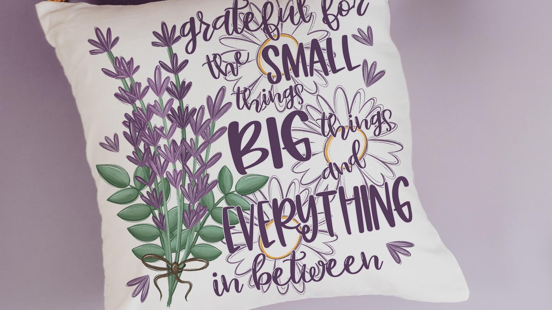 grateful for the small things decorative pillows for bedroom, gratitude gift for friend, lavender flowers throw pillow covers 18 x 18, best