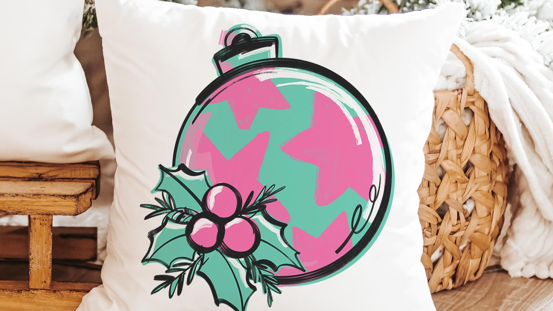 ho ho ho turquoise Christmas throw pillow covers 18x18, bright pink Christmas kitchen towels, girly Christmas gifts for adult daughter, best