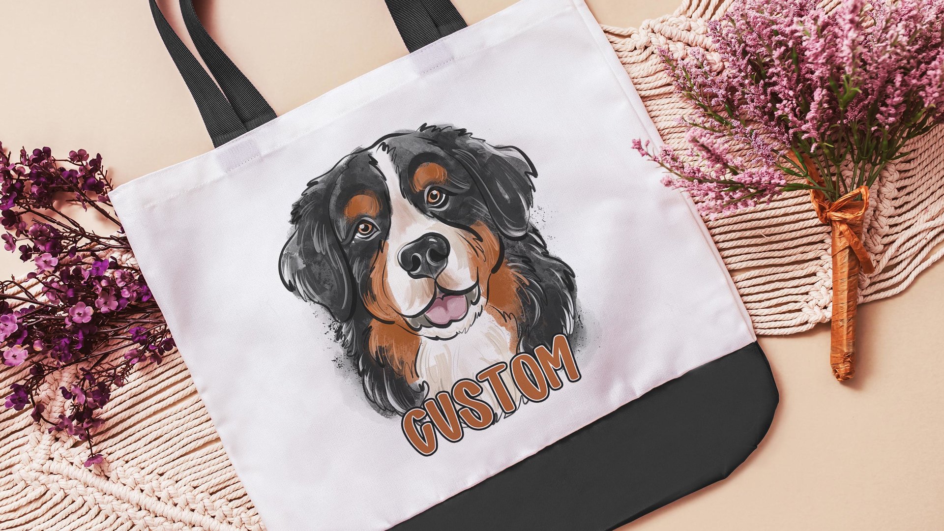 personalized Bernese mountain dog tote bags with name, secret Santa gifts for her, dog mom Christmas gifts for dog lovers, Berner bag, new