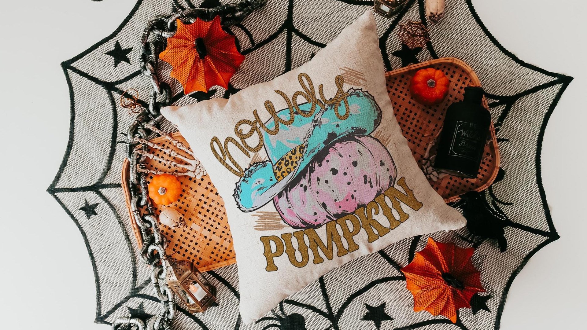 howdy pumpkin throw pillows for living room, fall cowgirl pumpkin pillow cover 18 x 18, pink pumpkin decor, fall host gift, western pumpkin