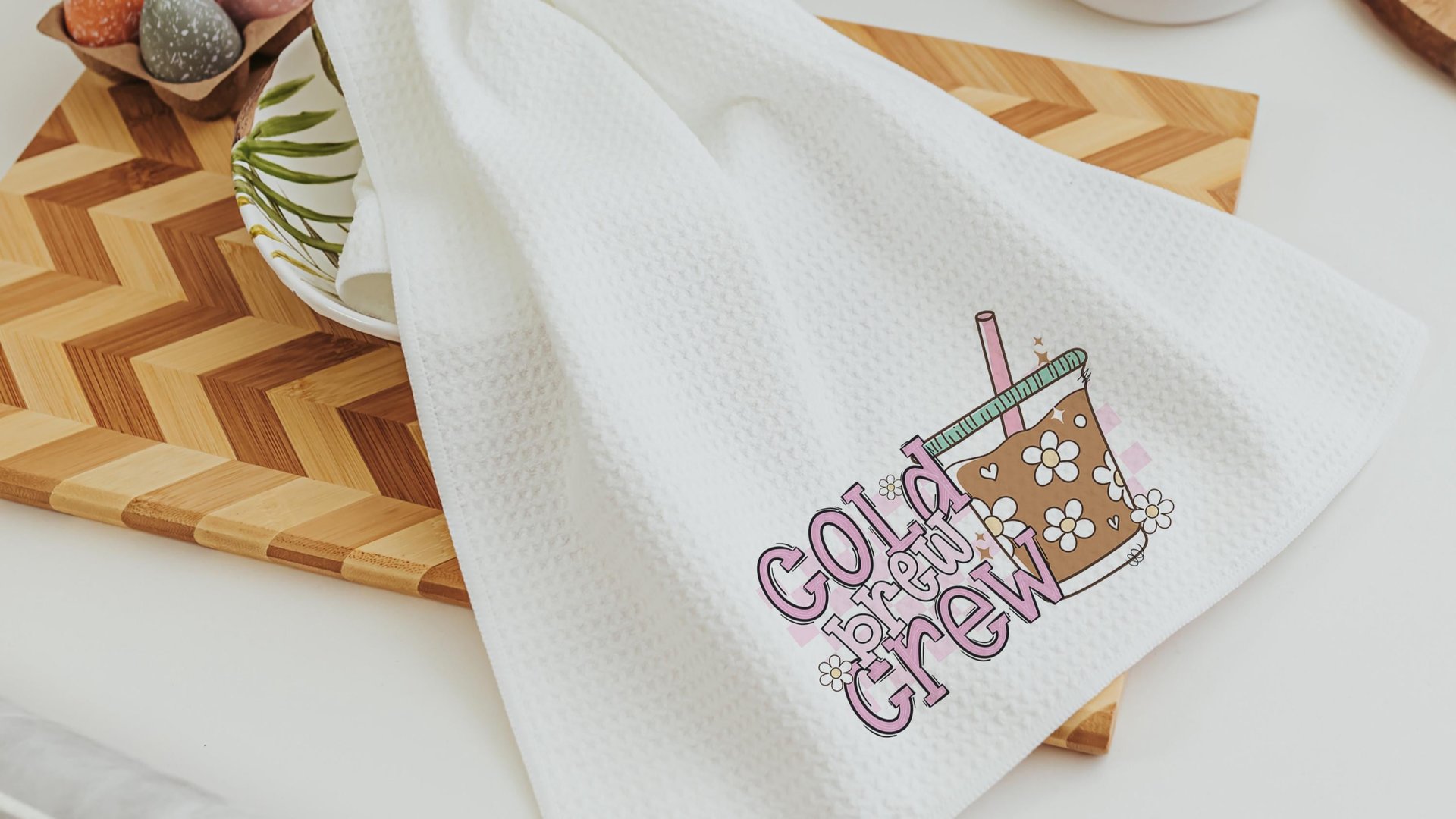 cold brew crew coffee kitchen towels for friends, iced coffee lover coffee bar decor, coffee Christmas gifts for coworkers, coffee gifts for