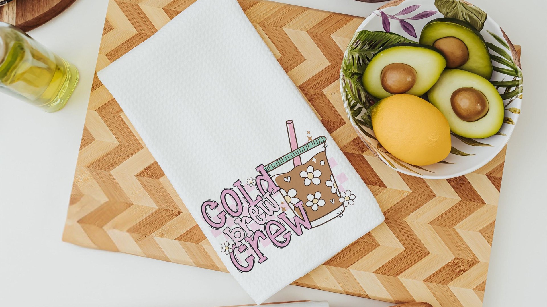 cold brew crew coffee kitchen towels for friends, iced coffee lover coffee bar decor, coffee Christmas gifts for coworkers, coffee gifts for