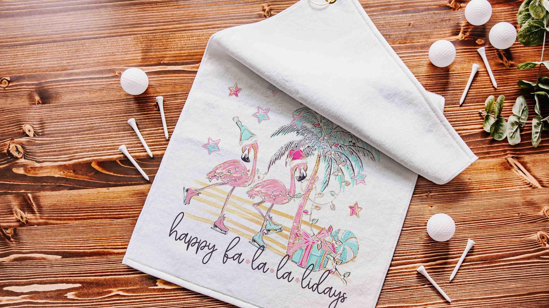 fa la la la mingo funny golf towel Christmas gifts for golfers, flamingo golf girls trip gifts for adult women, cute golf stocking stuffers