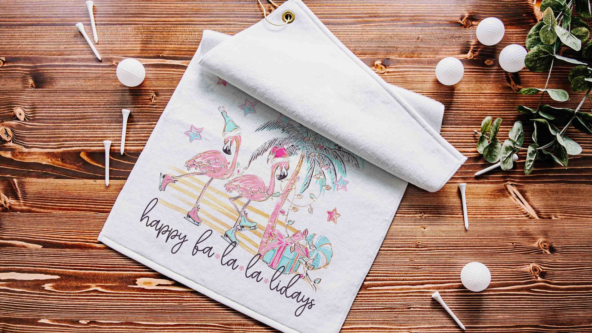 fa la la la mingo funny golf towel Christmas gifts for golfers, flamingo golf girls trip gifts for adult women, cute golf stocking stuffers