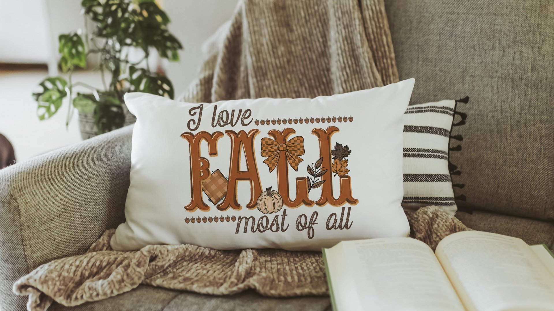 I love fall most of all fall lumbar decorative pillows for couch, fall host gift, autumn pillow covers 12x20, pumpkin season decorations