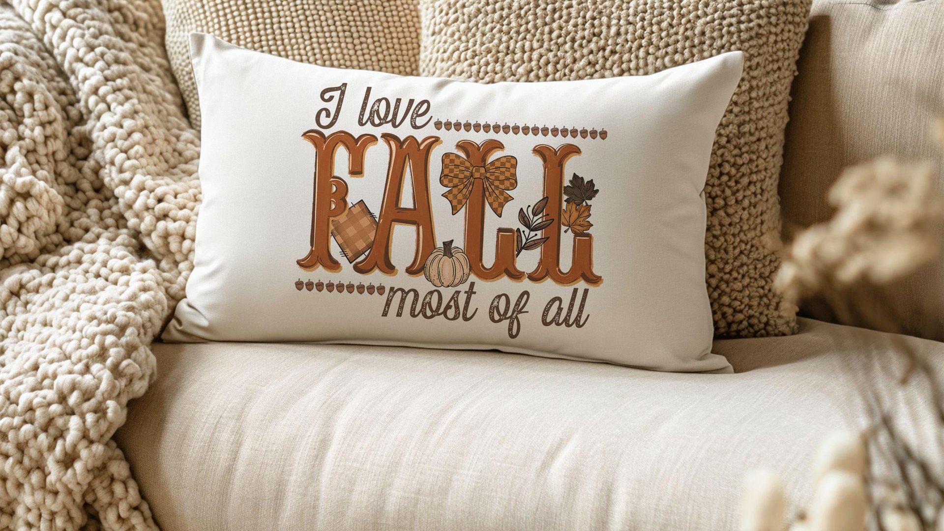I love fall most of all fall lumbar decorative pillows for couch, fall host gift, autumn pillow covers 12x20, pumpkin season decorations
