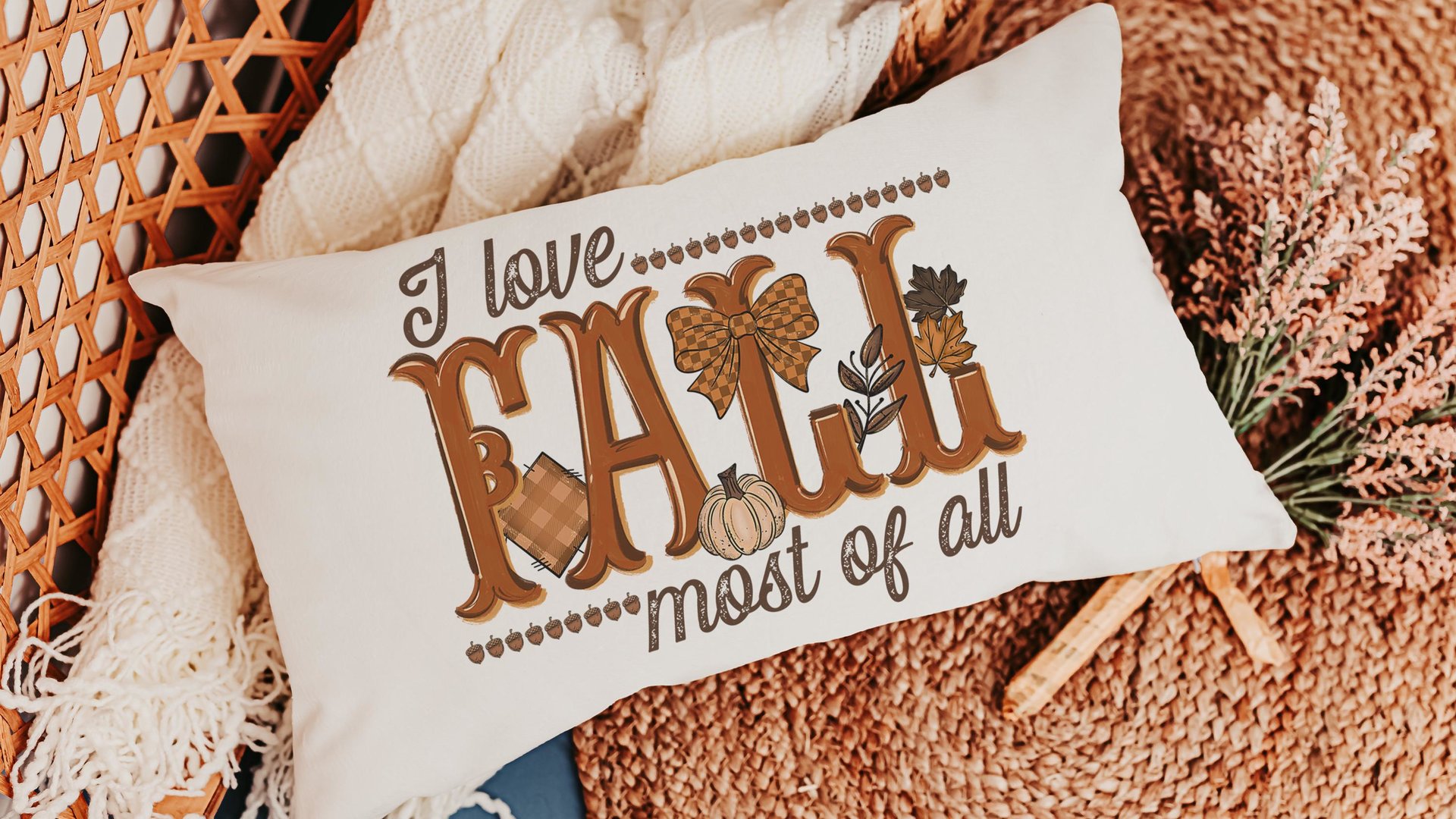 I love fall most of all fall lumbar decorative pillows for couch, fall host gift, autumn pillow covers 12x20, pumpkin season decorations