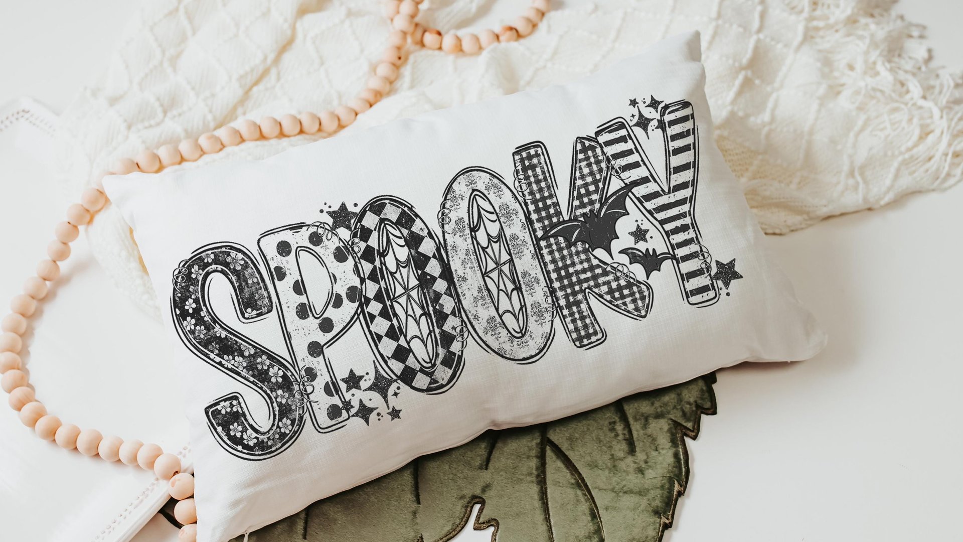 spooky cute Halloween lumbar pillow cover 12x20, Halloween coquette throw pillow for bed, girly goth decor witchy gifts for girlfriend, boo