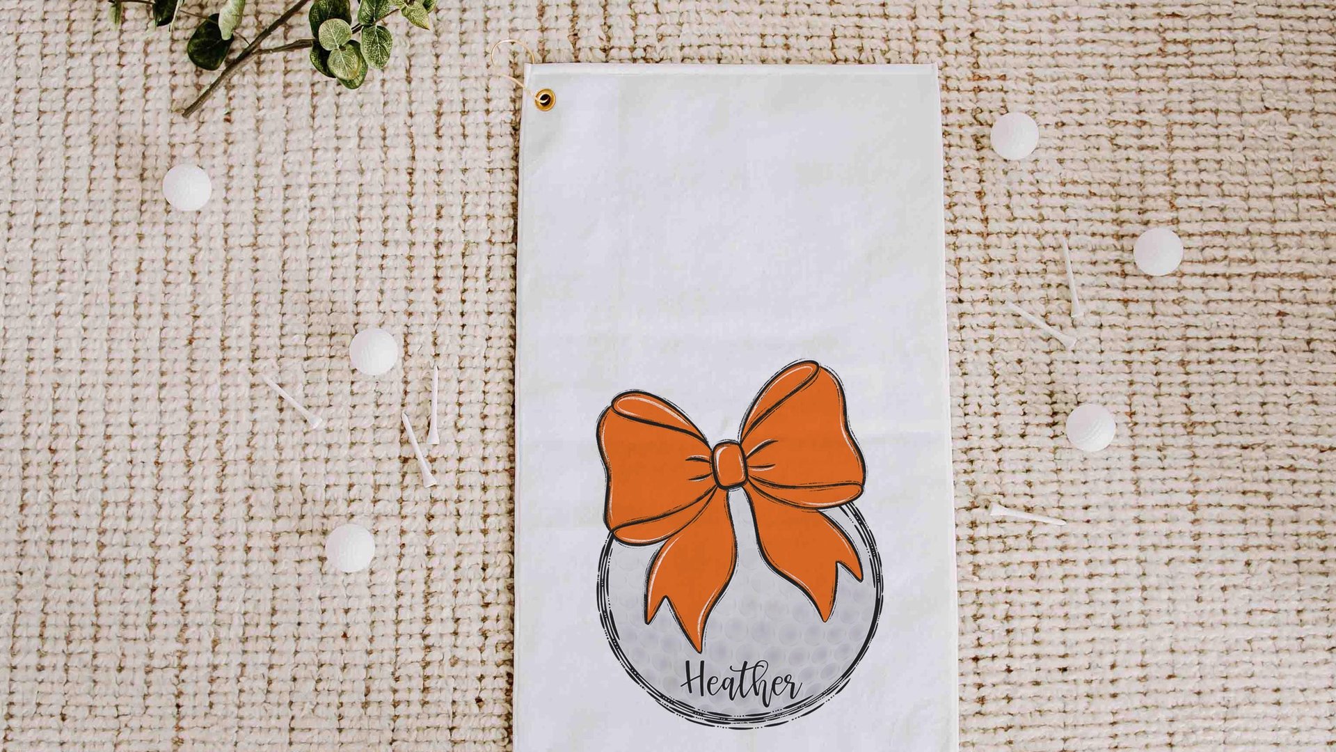 personalized orange school spirit golf towels for golf bags, cute golf Christmas gifts for golfers, golf gifts for high school seniors, best