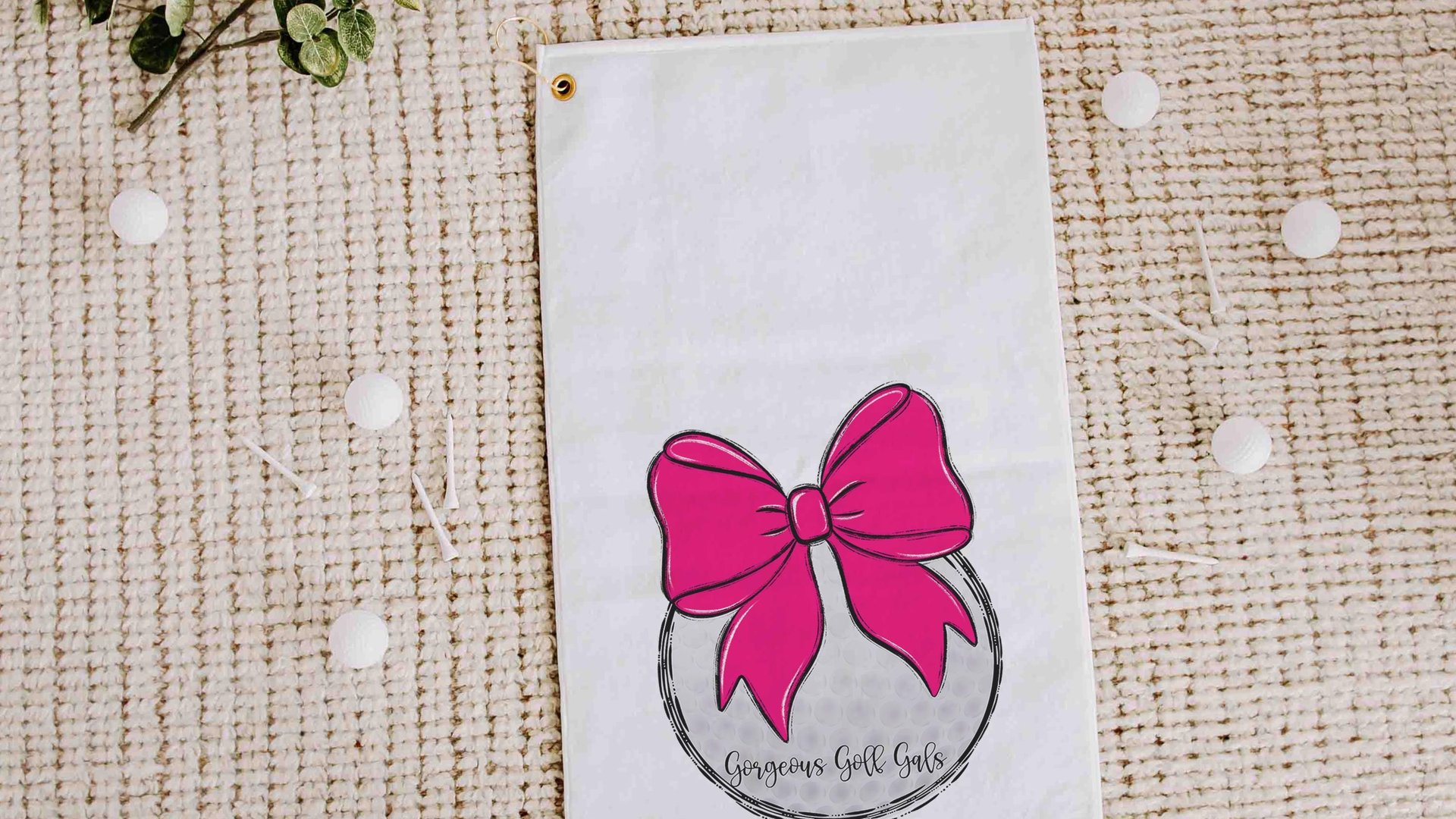 personalized hot pink golf coquette golf towel with name, cute golf Christmas gifts for golfers, girls golf team end of season gift, golfing