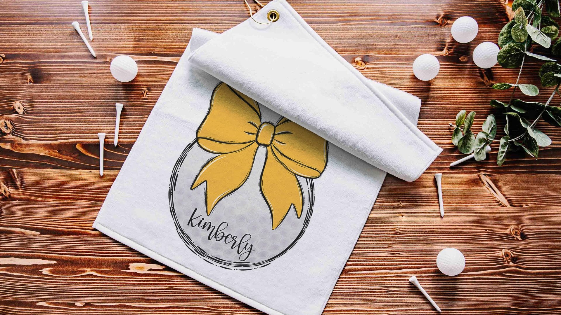 personalized yellow school spirit golf coquette golf towel with name, golf Christmas gifts for golfers, high school girls golf team gifts