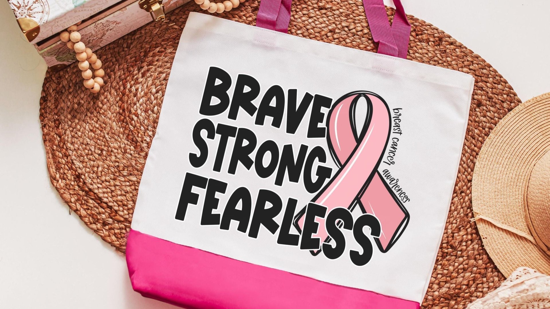breast cancer awareness tote bag for women, brave strong fearless merch, breast cancer survivor gift, ring the bell end of chemo gift, save