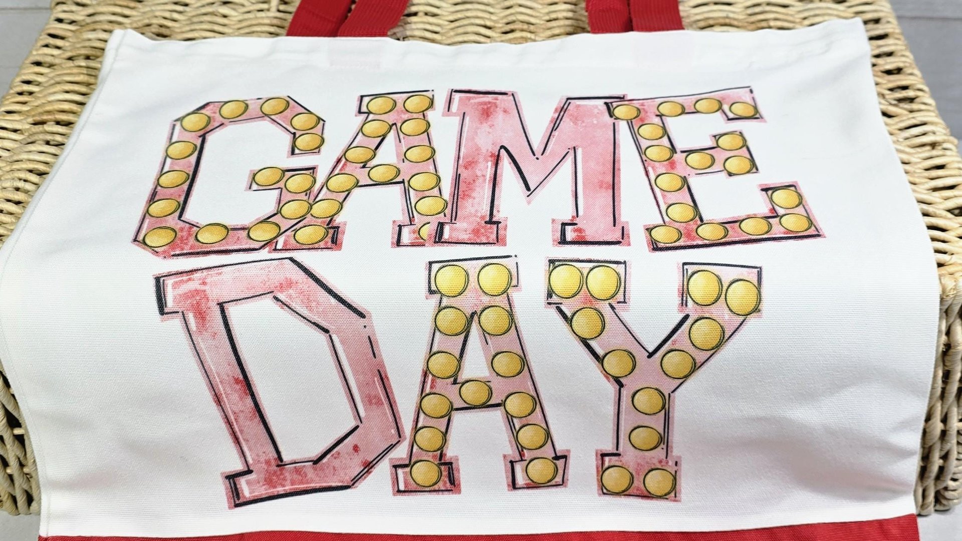 game day tote bag for daughter, red school spirit accessories for teachers, cheerleader gift from coach, college student gift, tailgate tote