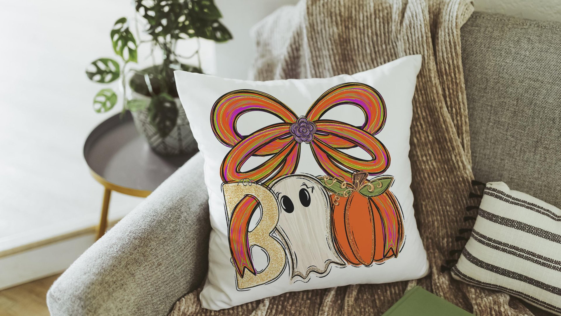 boo Halloween throw pillows for chair, boo basket gifts for her, cute ghost Halloween kitchen towels, spooky season gifts, fall host gift