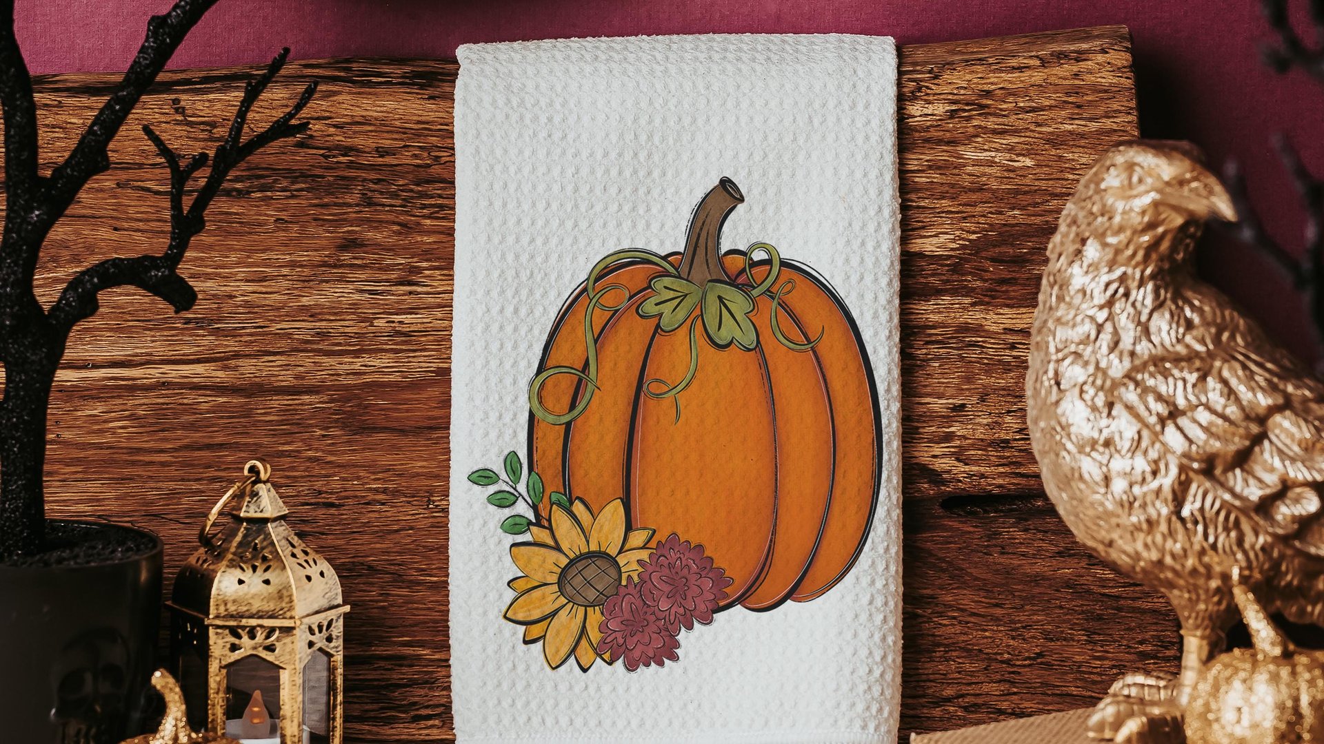 pumpkin harvest plaid pumpkin kitchen towels home essentials, fall housewarming gift for women, pumpkin spice kitchen decor, sunflower gifts
