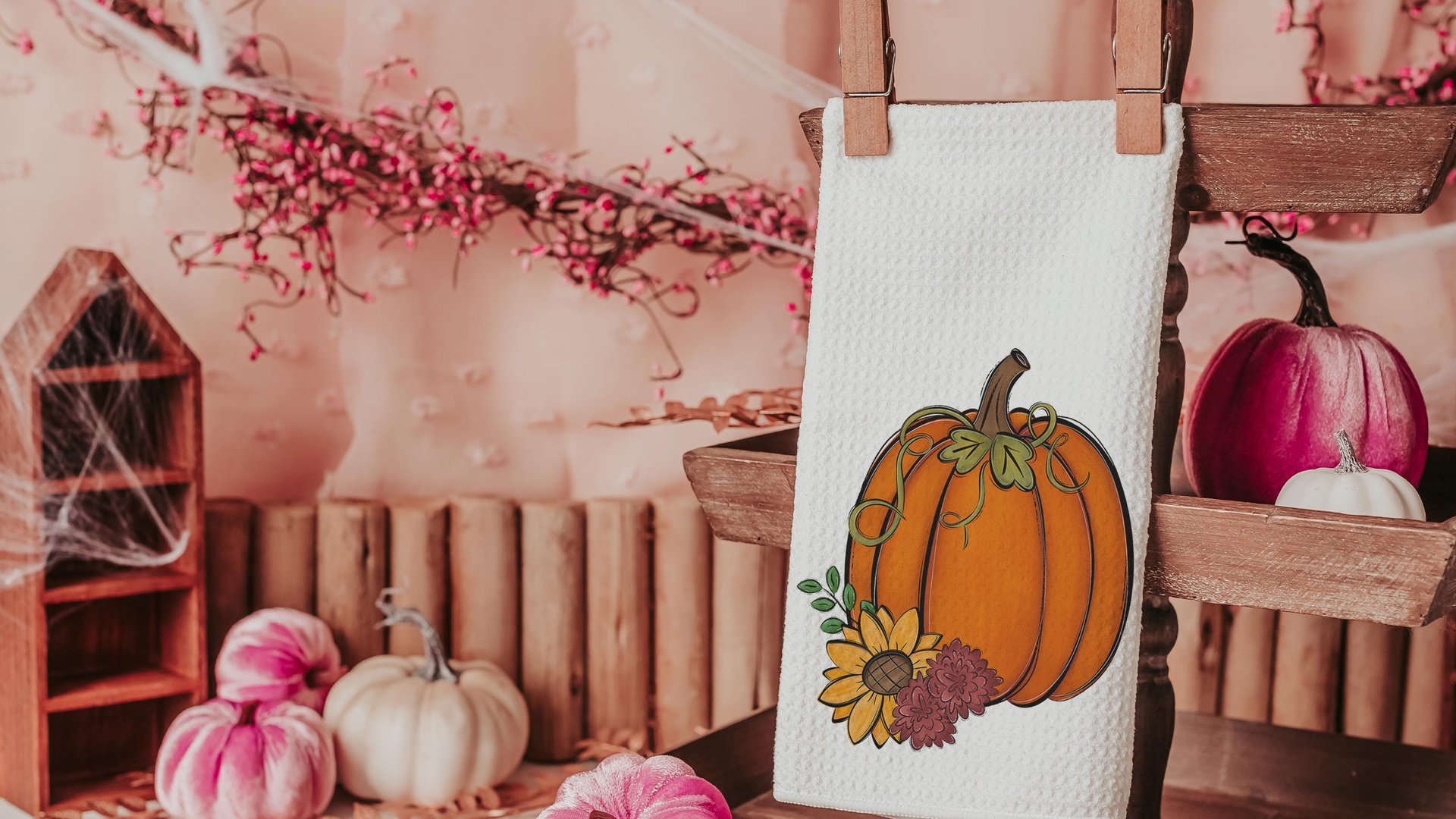 pumpkin harvest plaid pumpkin kitchen towels home essentials, fall housewarming gift for women, pumpkin spice kitchen decor, sunflower gifts