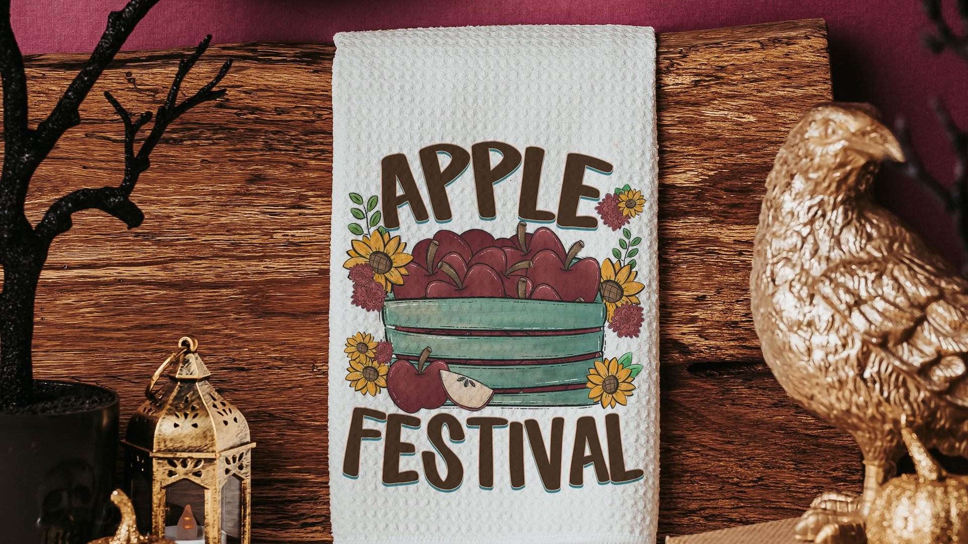 apple festival autumn kitchen towels home essentials, apple kitchen decor, sunflower gifts for her, Thanksgiving hosting gift, housewarming
