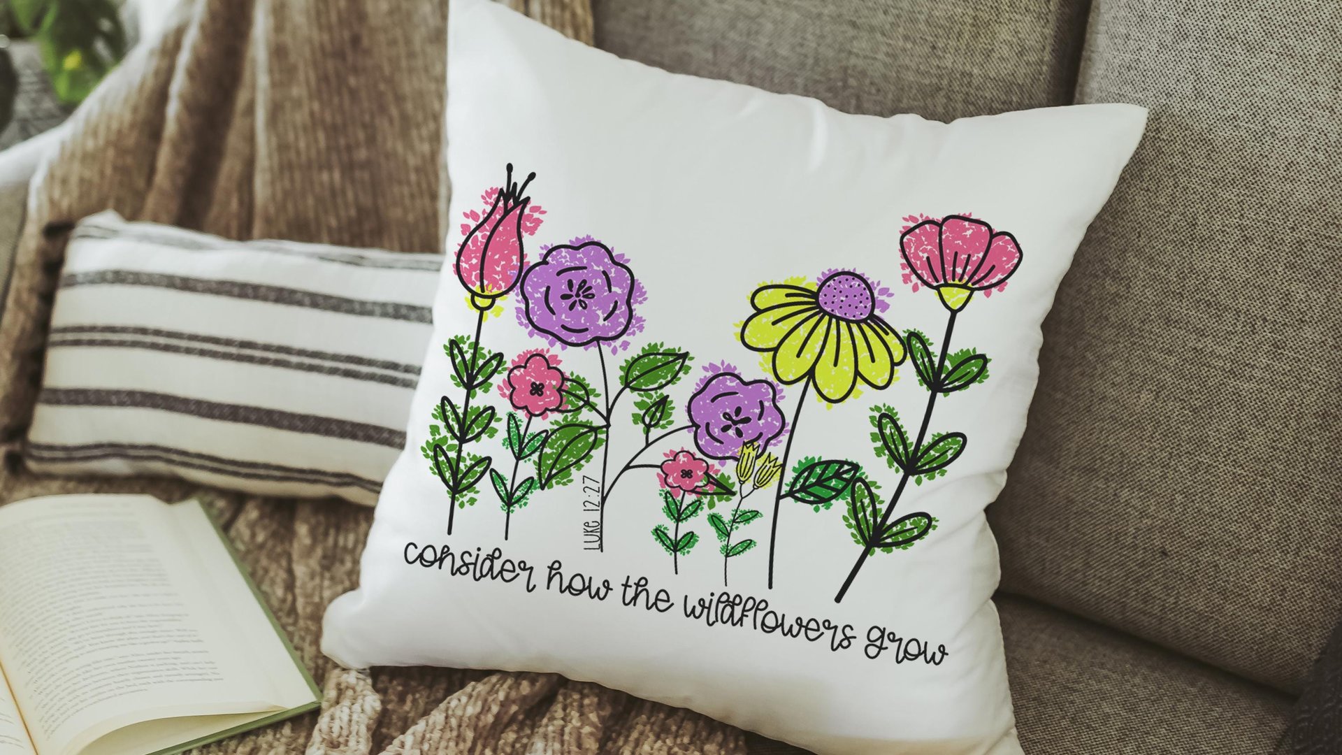 consider how the wildflowers grow lumbar throw pillows for couch religious decorative pillows for girls, Luke 12:27 decor, Christian nursery