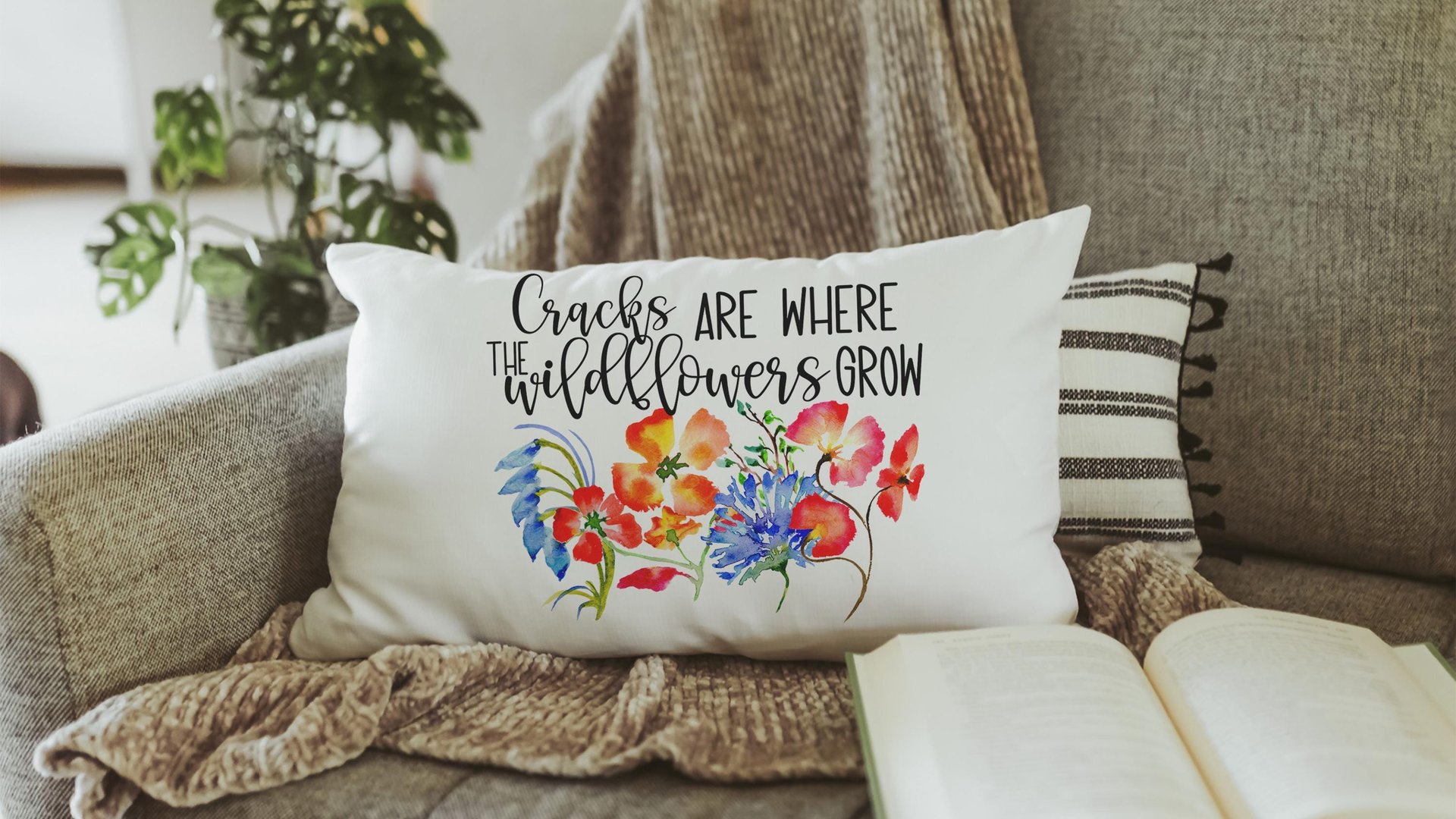 where the wildflowers grow lumbar throw pillows for couch red poppy decorative pillows for girls, cute housewarming gifts for daughter, blue