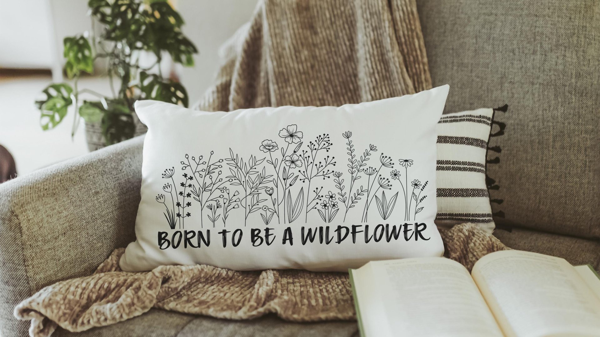 born to be a wildflower lumbar throw pillows for couch boho decorative pillows for girls, unique housewarming gift for daughter, nursery