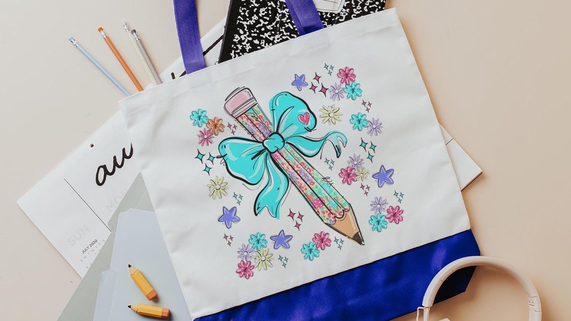 colorful leopard print teacher tote bag for books, cute teacher gifts for coworkers, pencil coquette tote bag for teachers, kindergarten