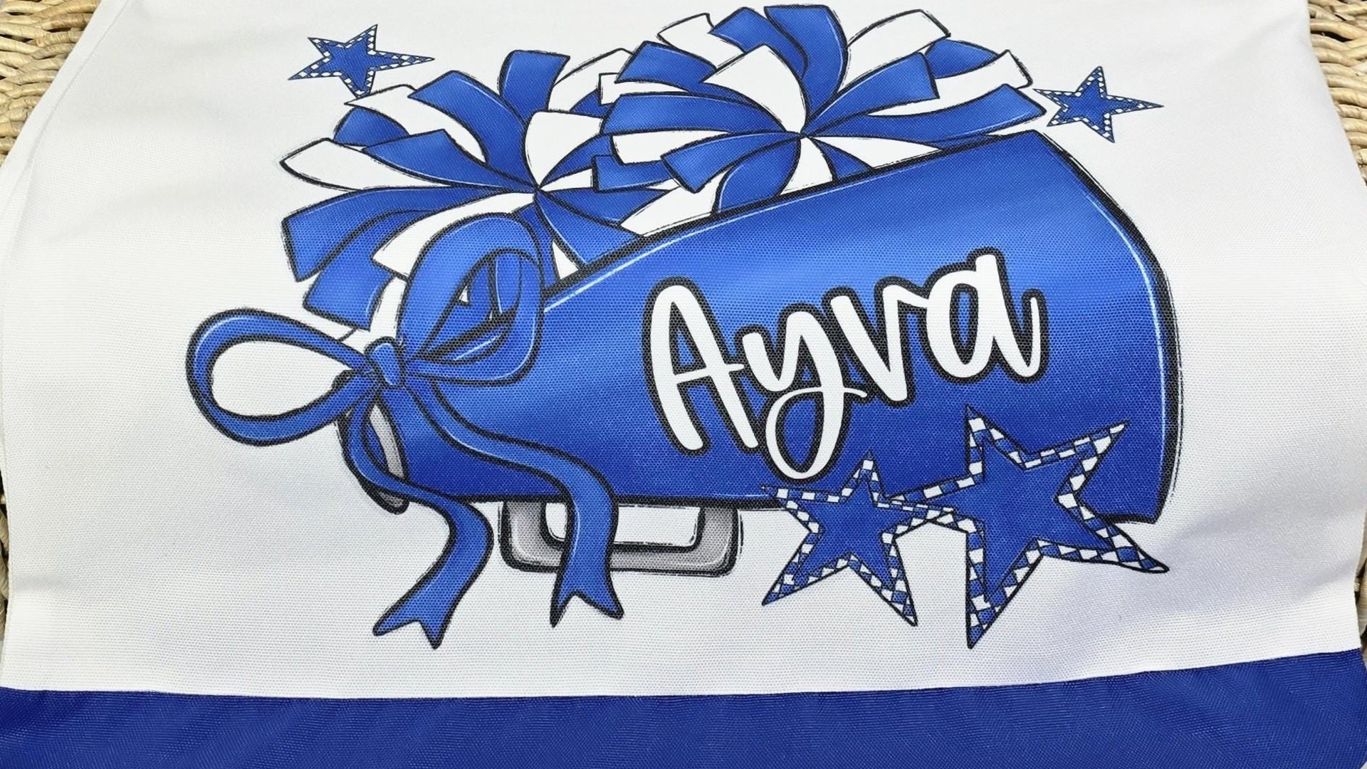 personalized 2026 cheer tote bag with name, blue school spirit cheer squad gifts, travel cheer bag for girls, cheerleader gifts from coach