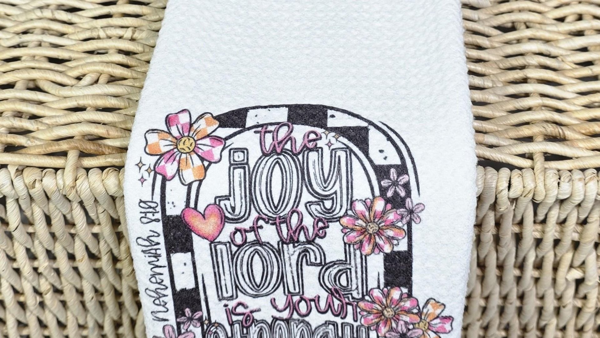 the joy of the Lord is your strength kitchen towels for bridal shower, Christian kitchen finds, faith gifts for her, floral kitchen decor
