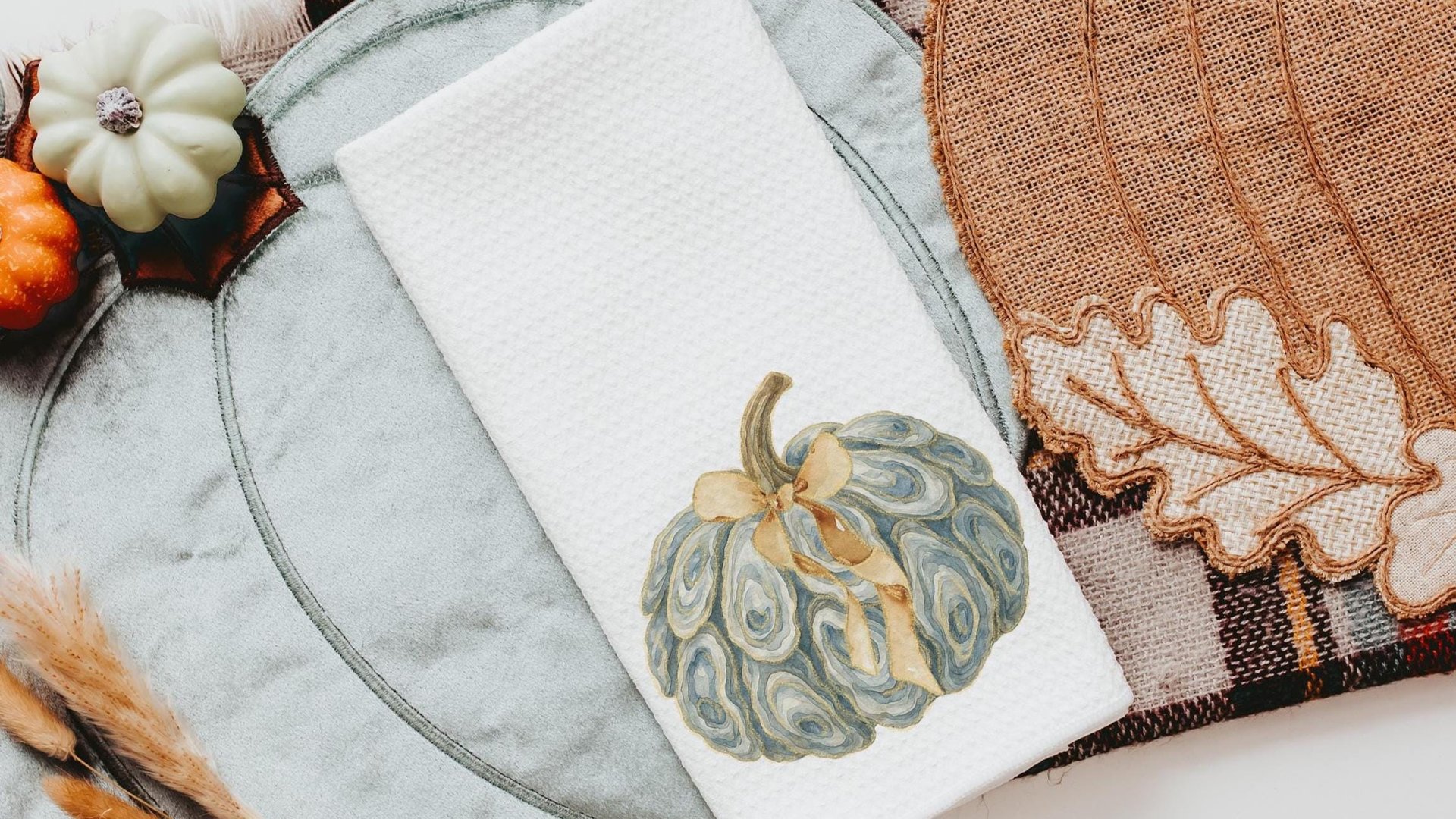 oyster shell pumpkin accent pillows for chair, Thanksgiving hosting gift, nautical pumpkins autumn kitchen hand towels, fall coastal kitchen