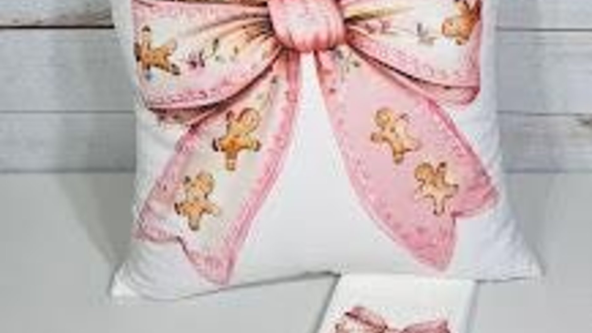 pink gingerbread throw pillow for couch, coquette Christmas kitchen towels for friends, grand millennial Christmas decor for home, cute