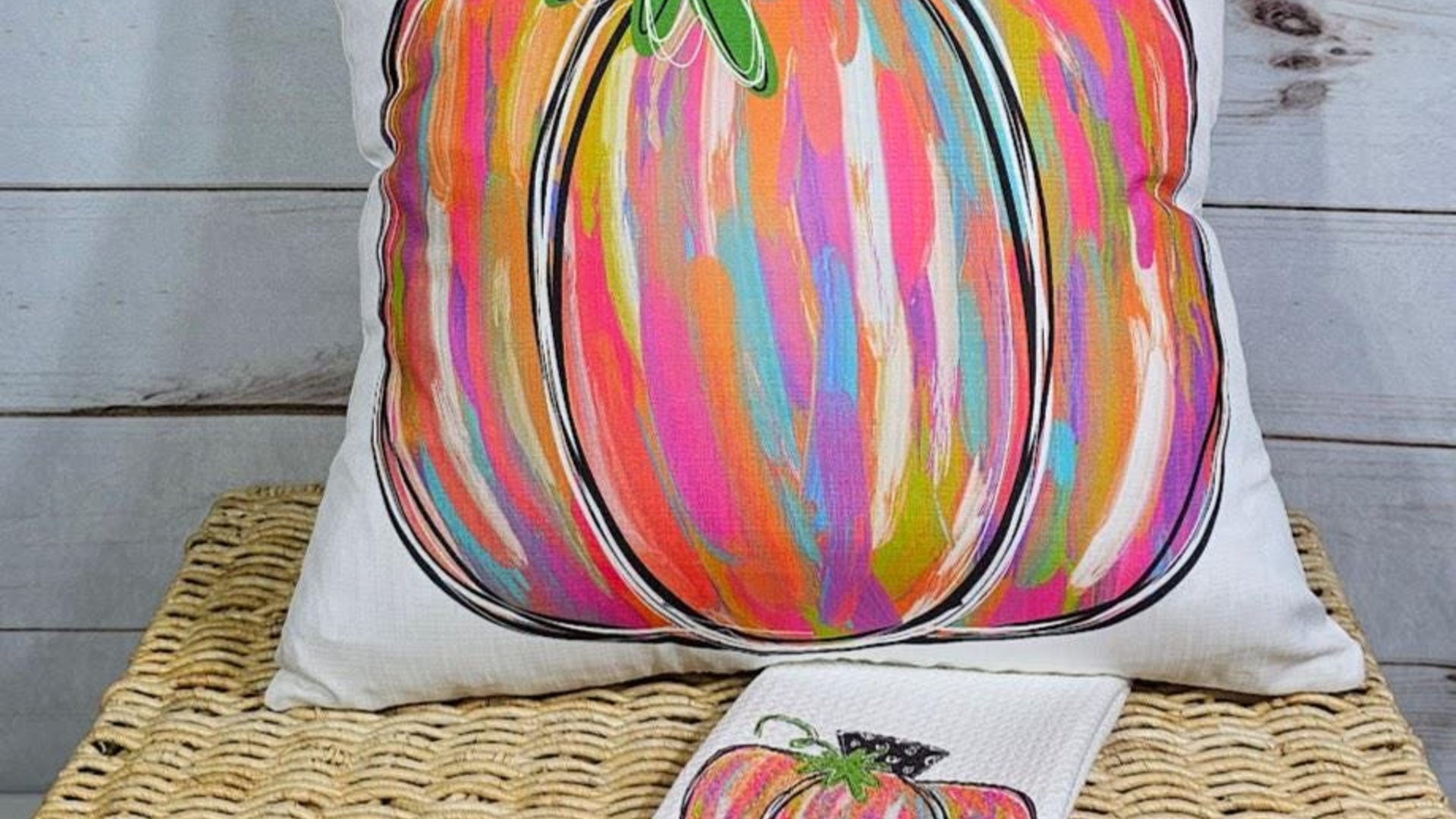 watercolor pumpkin throw pillow for bed trendy fall decor for home, autumn pillow covers 18x18, Thanksgiving hostess gifts for women, cute