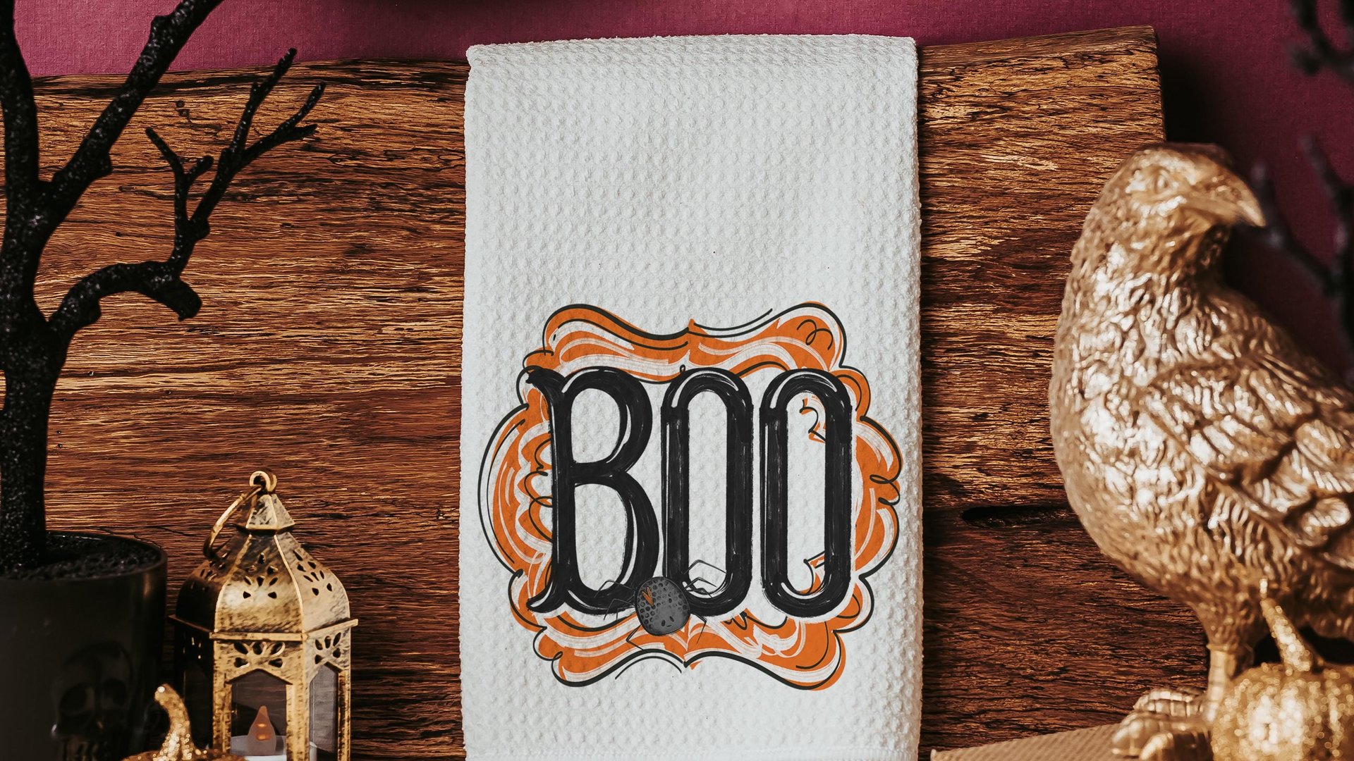 boo Halloween throw pillows for chair, boo basket gifts for her, cute spider Halloween kitchen towels, spooky season gifts, fall host gift